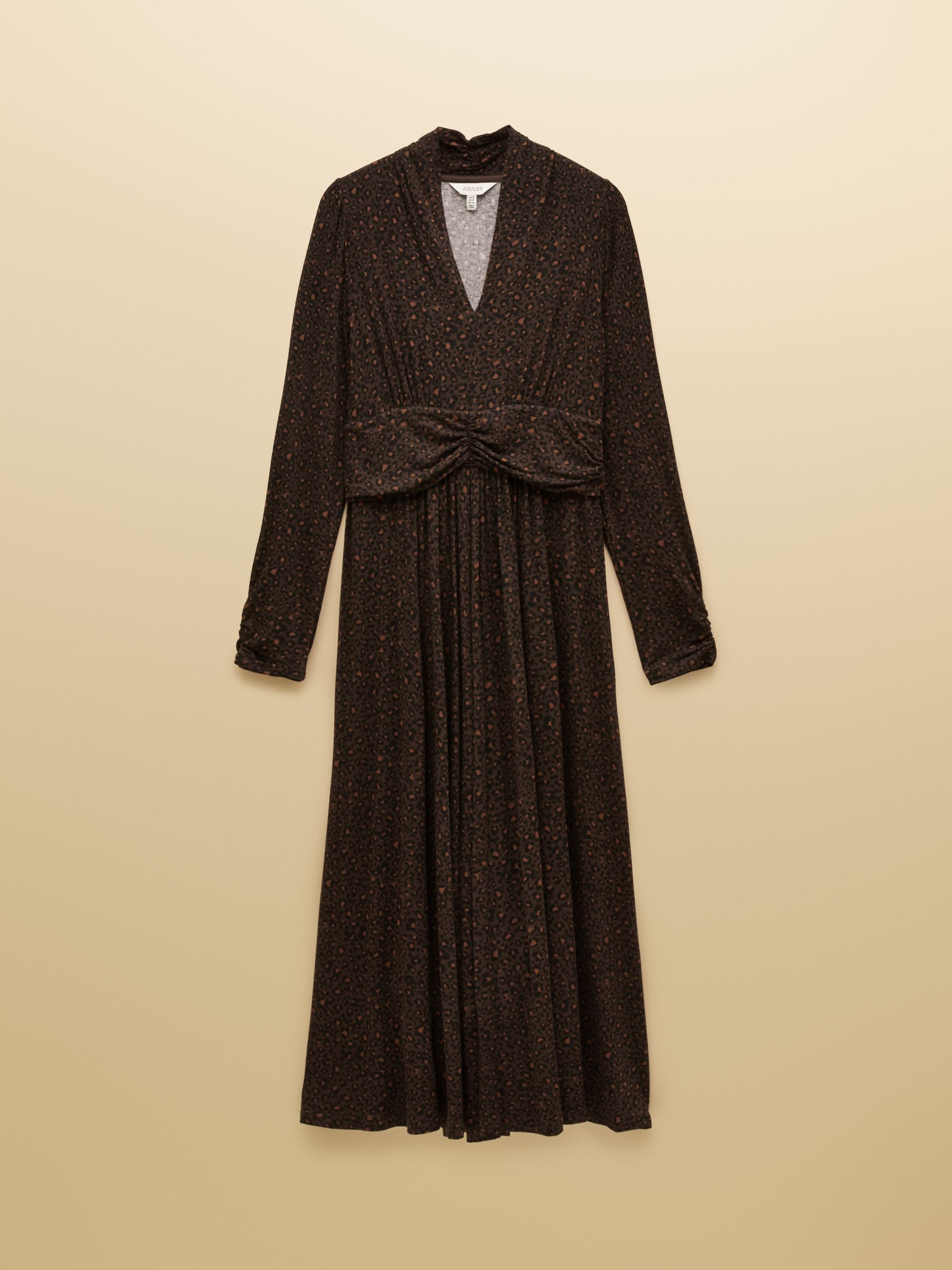 Mina Brown Jersey Ruched Waist Long Sleeve V-Neck Midi Dress - Image 7 of 7 Mina Brown Jersey Ruched Waist Long Sleeve V-Neck Midi Dress - Image 7 of 7