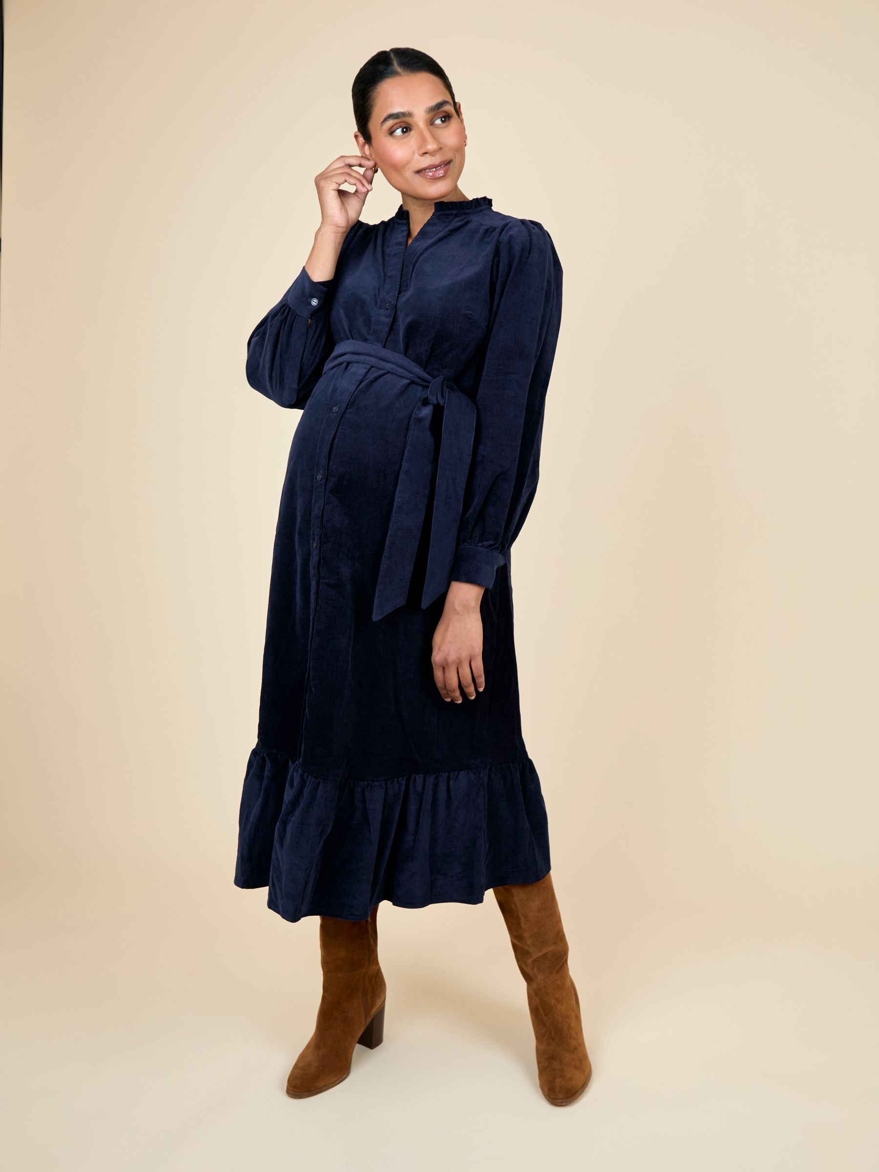 Navy Cord Maternity Midi Dress - Image 10 of 15