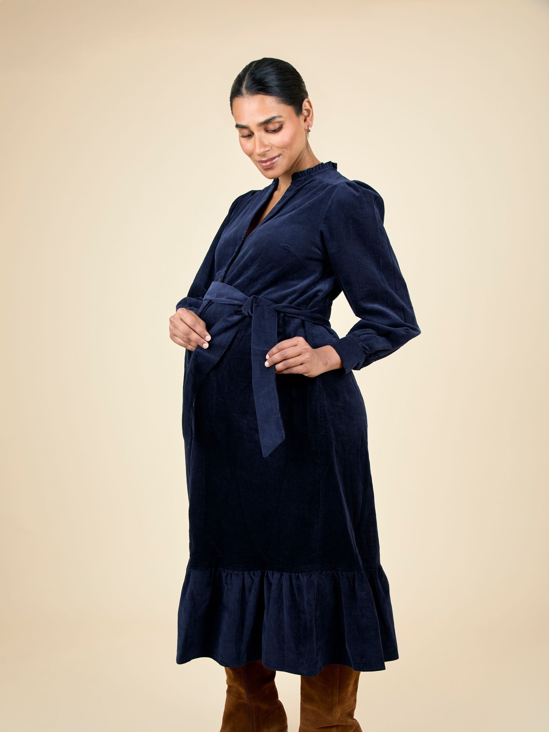 Navy Cord Maternity Midi Dress - Image 11 of 15