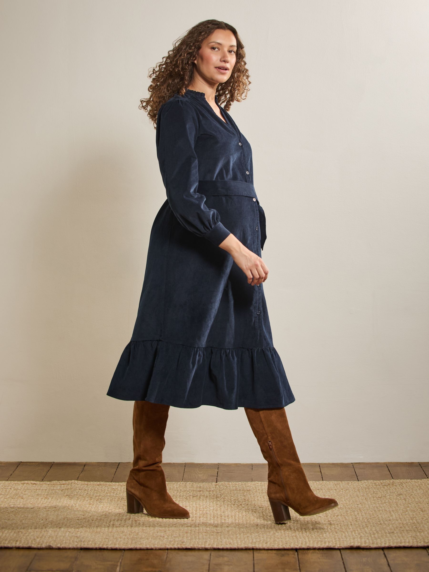 Navy Cord Maternity Midi Dress - Image 2 of 15