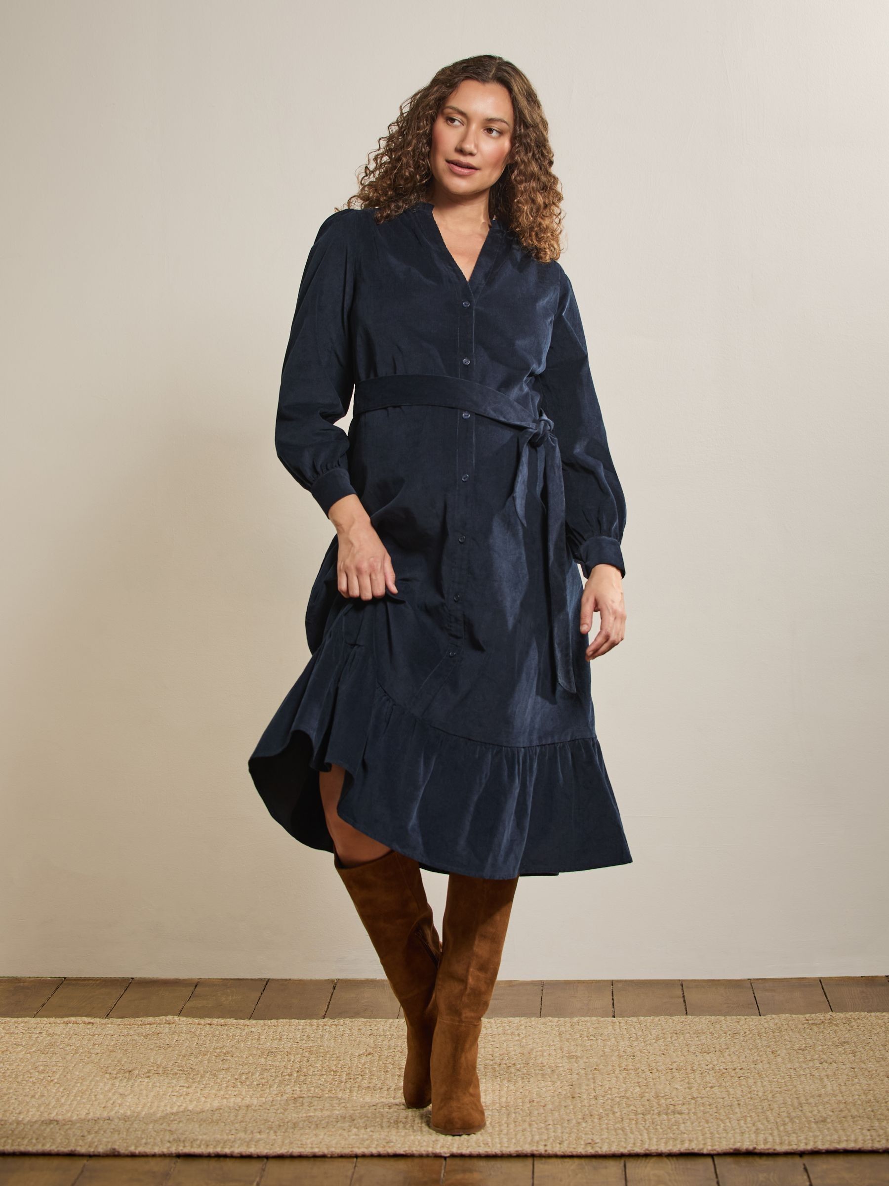 Navy Cord Maternity Midi Dress - Image 3 of 15