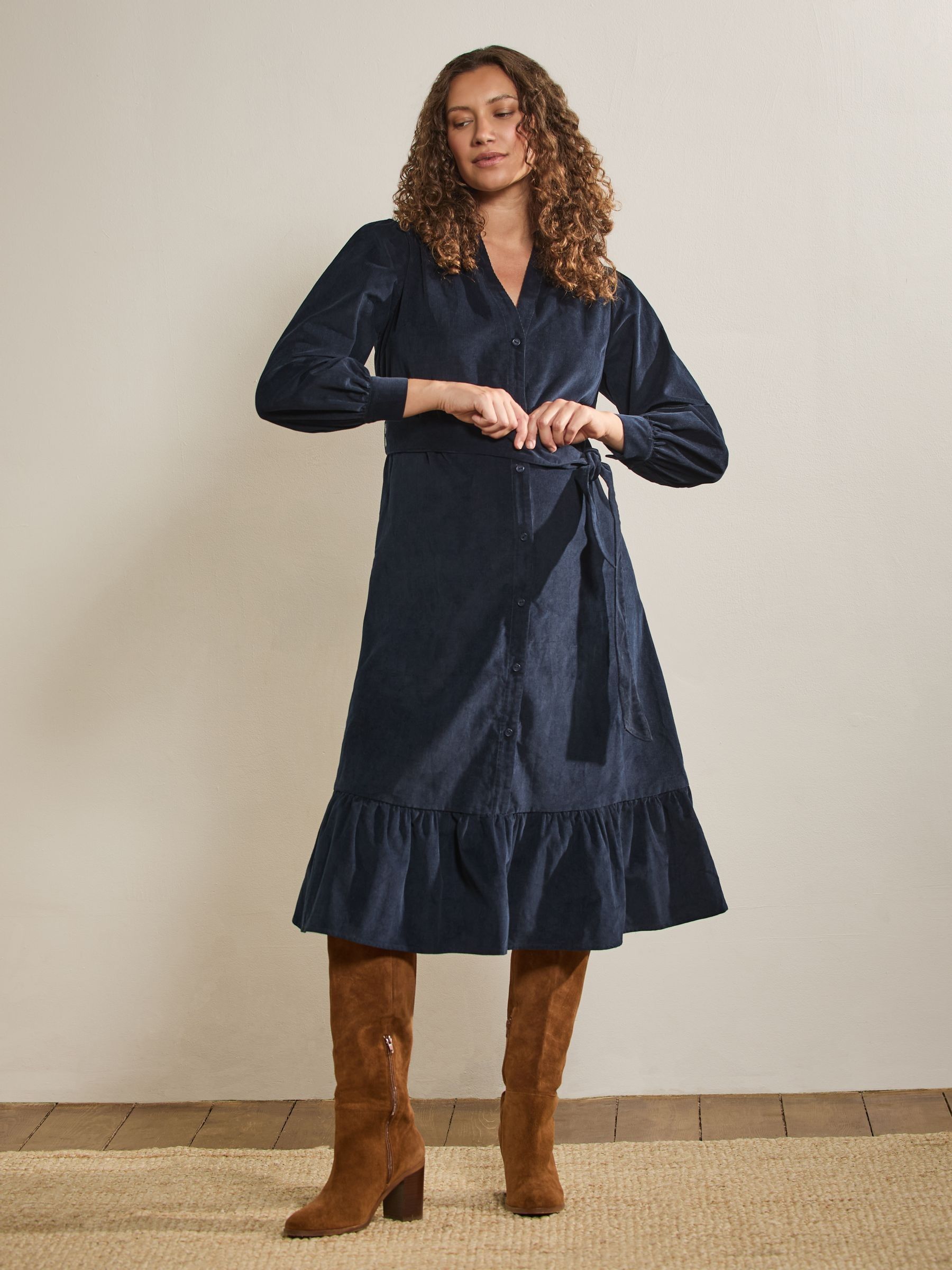 Navy Cord Maternity Midi Dress - Image 4 of 15
