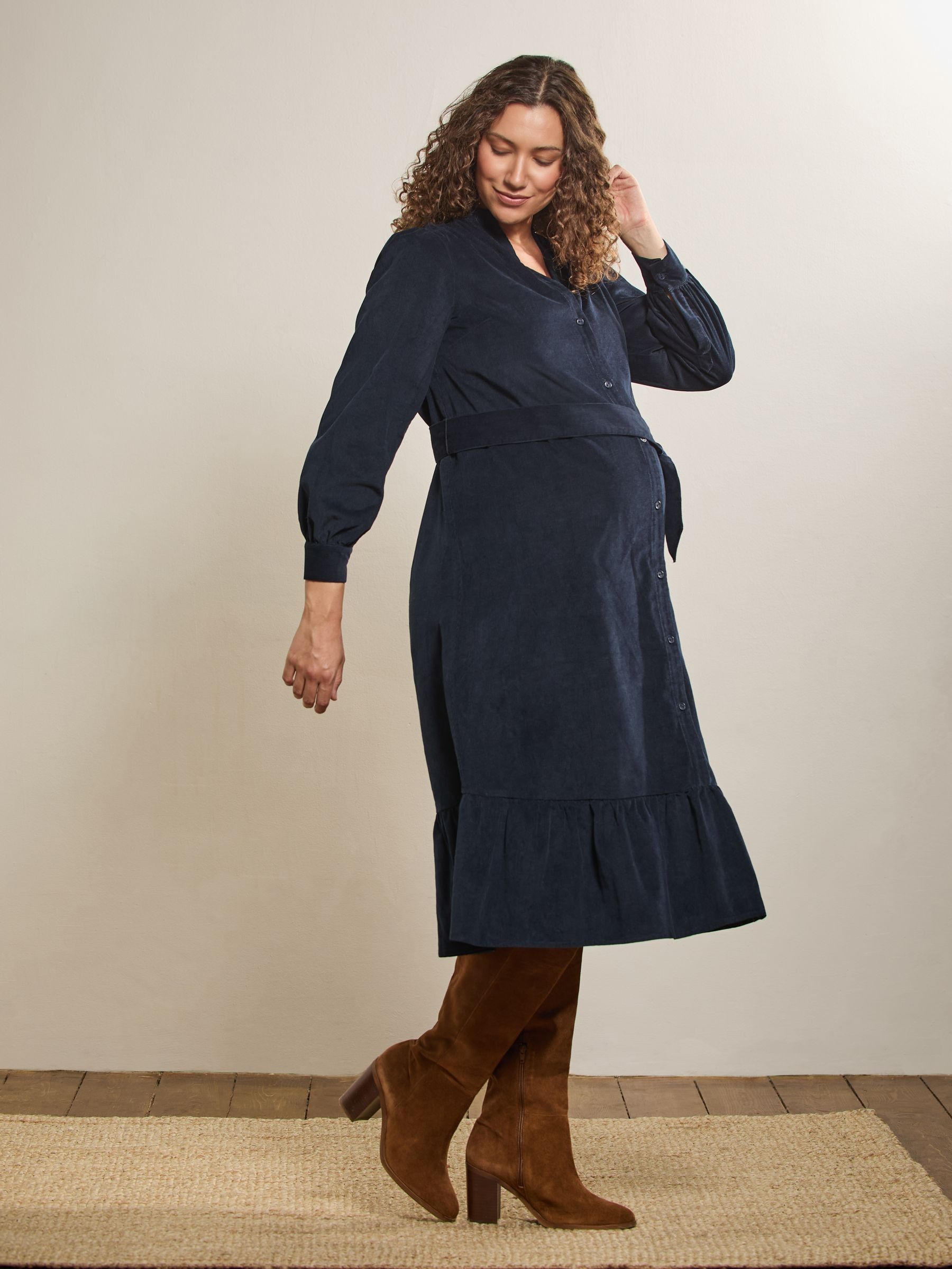 Navy Cord Maternity Midi Dress - Image 5 of 15