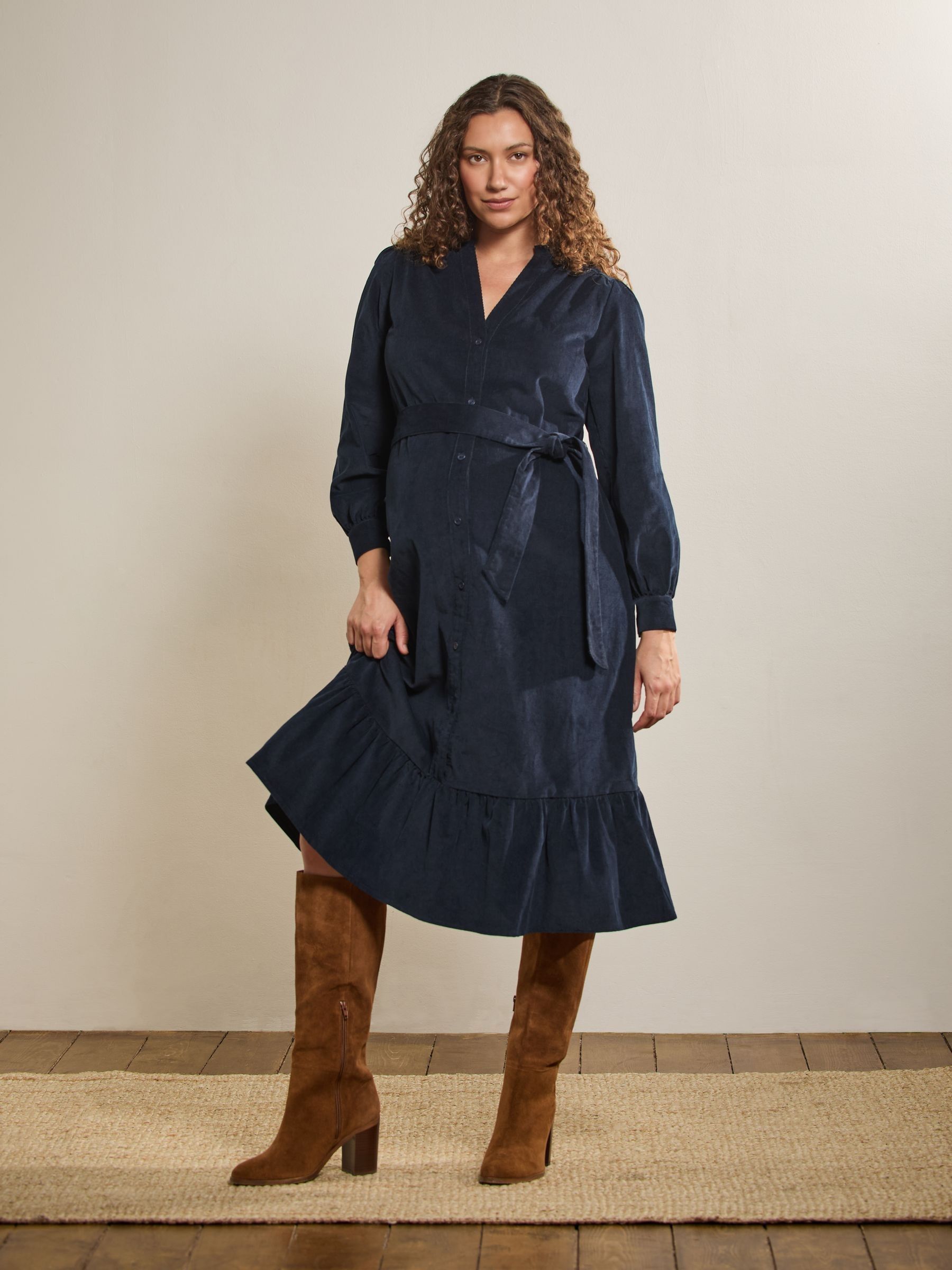 Navy Cord Maternity Midi Dress - Image 6 of 15