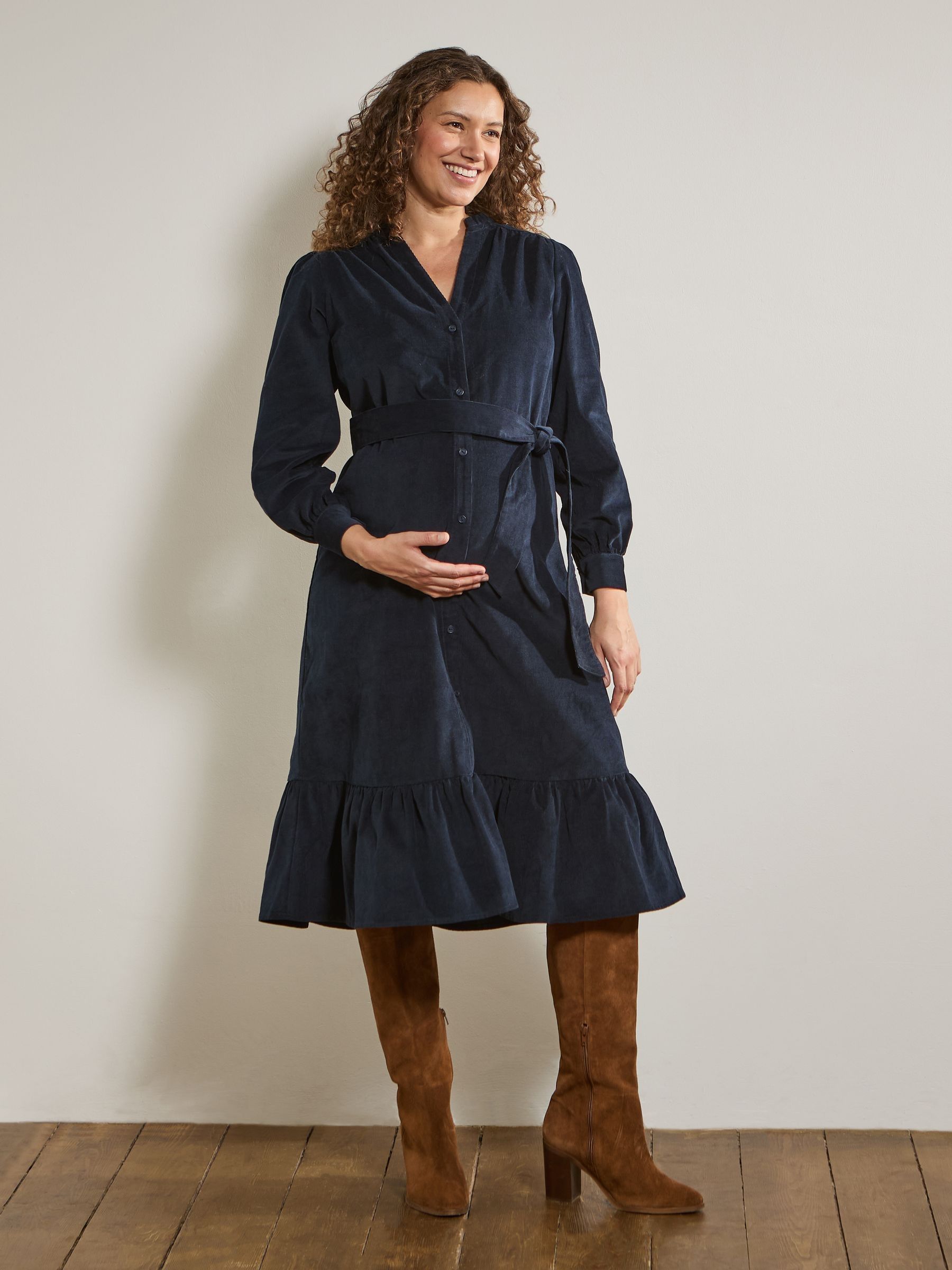 Navy Cord Maternity Midi Dress - Image 8 of 15