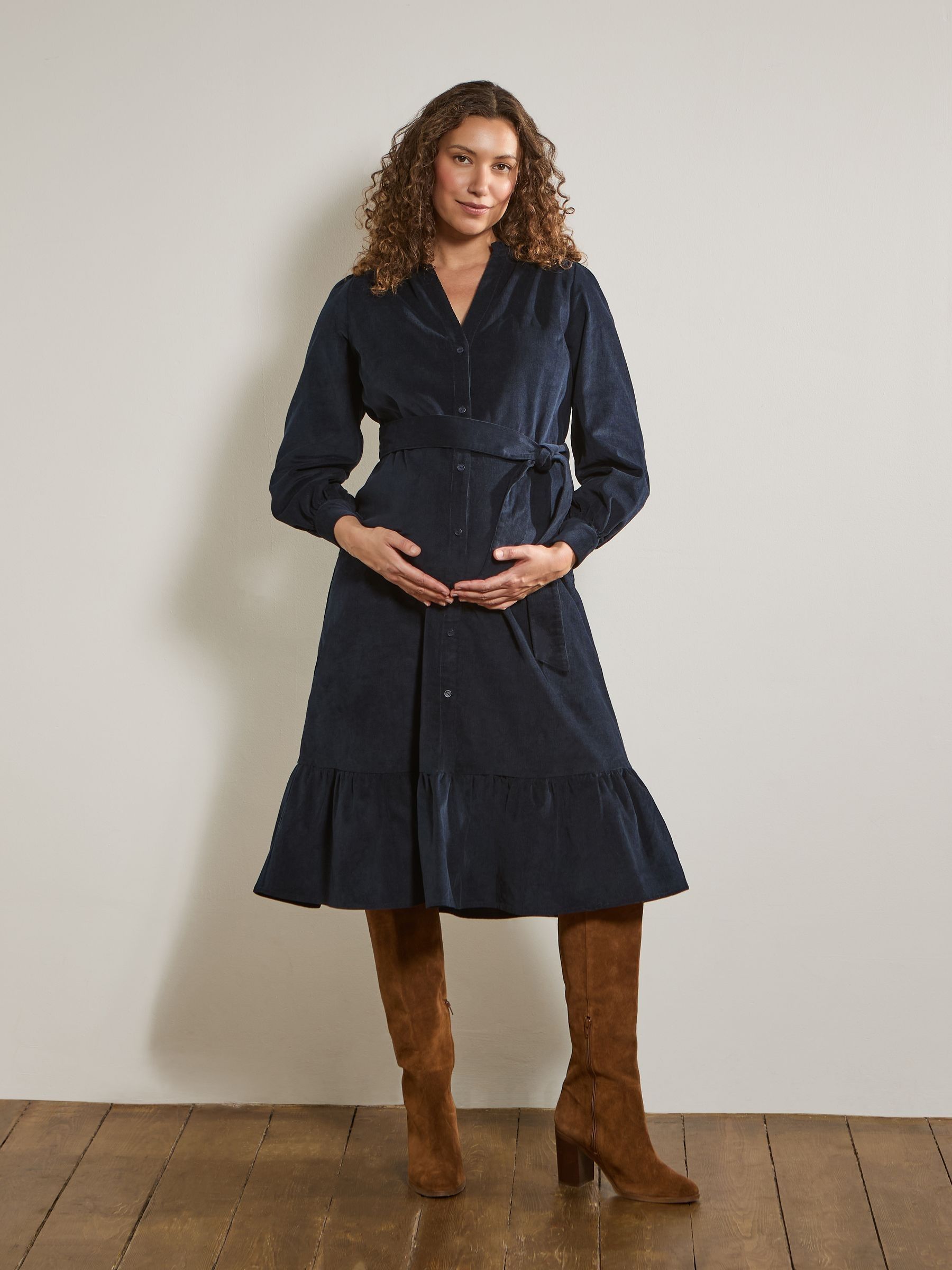 Navy Cord Maternity Midi Dress - Image 9 of 15