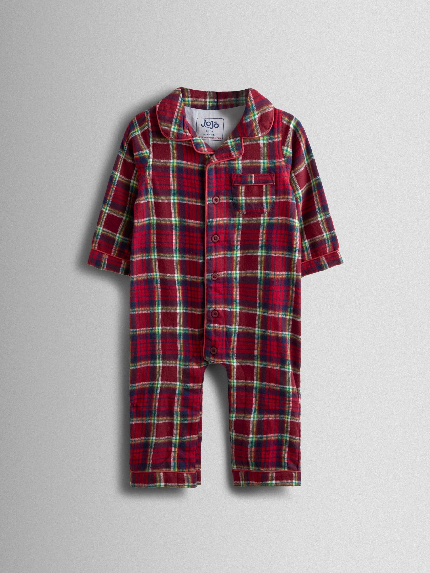 Red Check Christmas Print Jersey Collar Pyjamas - Image 1 of 3