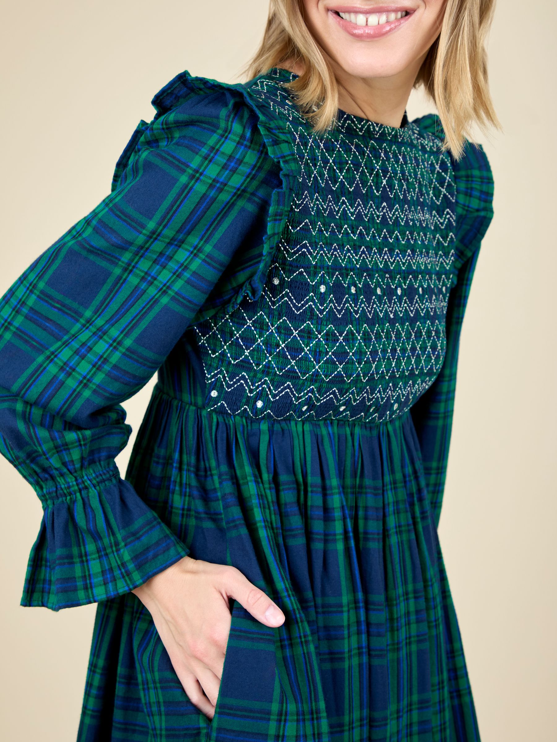 Green High Neck Checked Women's Dress - Image 5 of 6