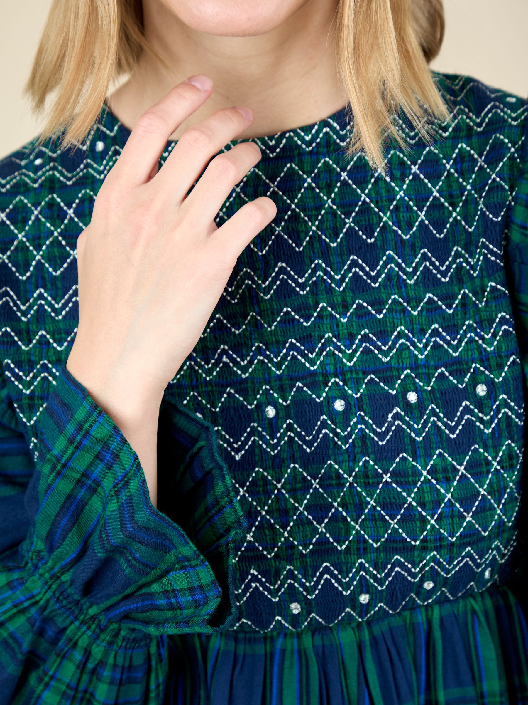 Green High Neck Checked Women's Dress - Image 6 of 6