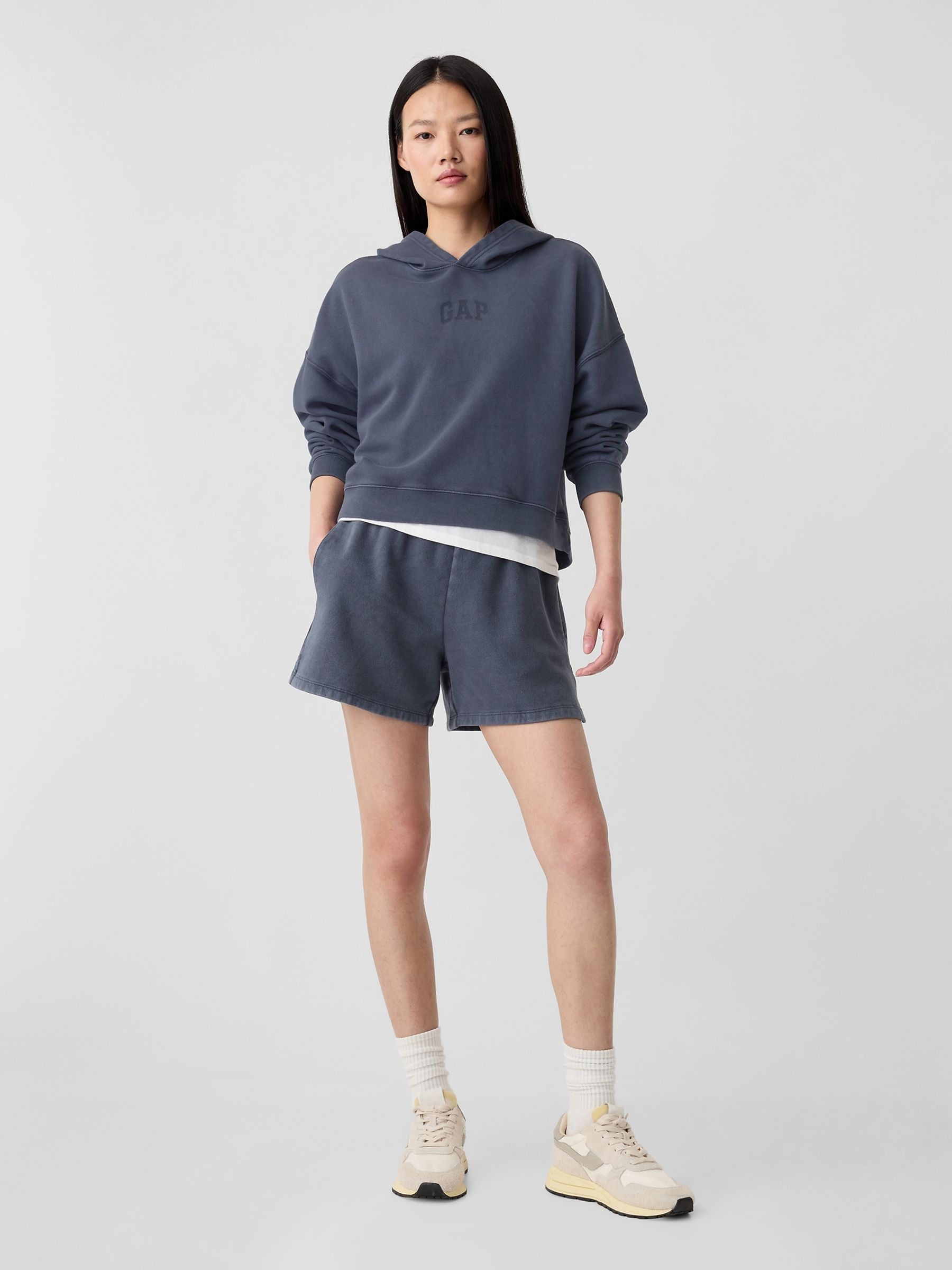 Blue Relaxed Mini-Logo Cropped Hoodie - Image 3 of 5