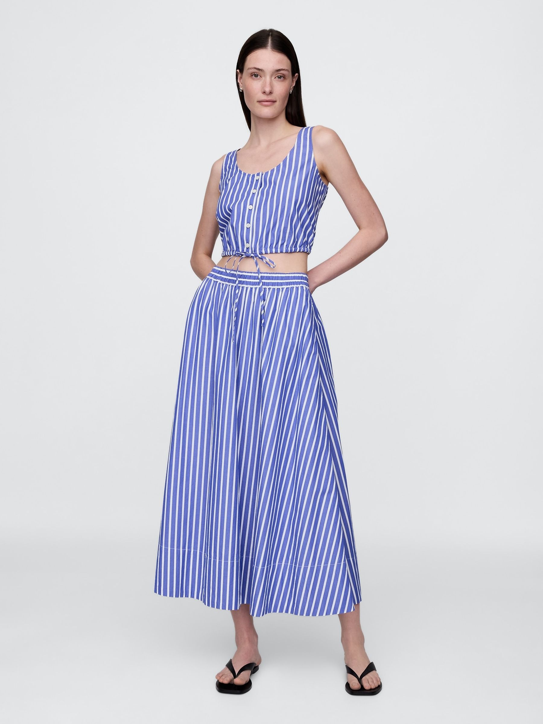 Blue Stripe Cinched-Hem Cropped Top - Image 1 of 3