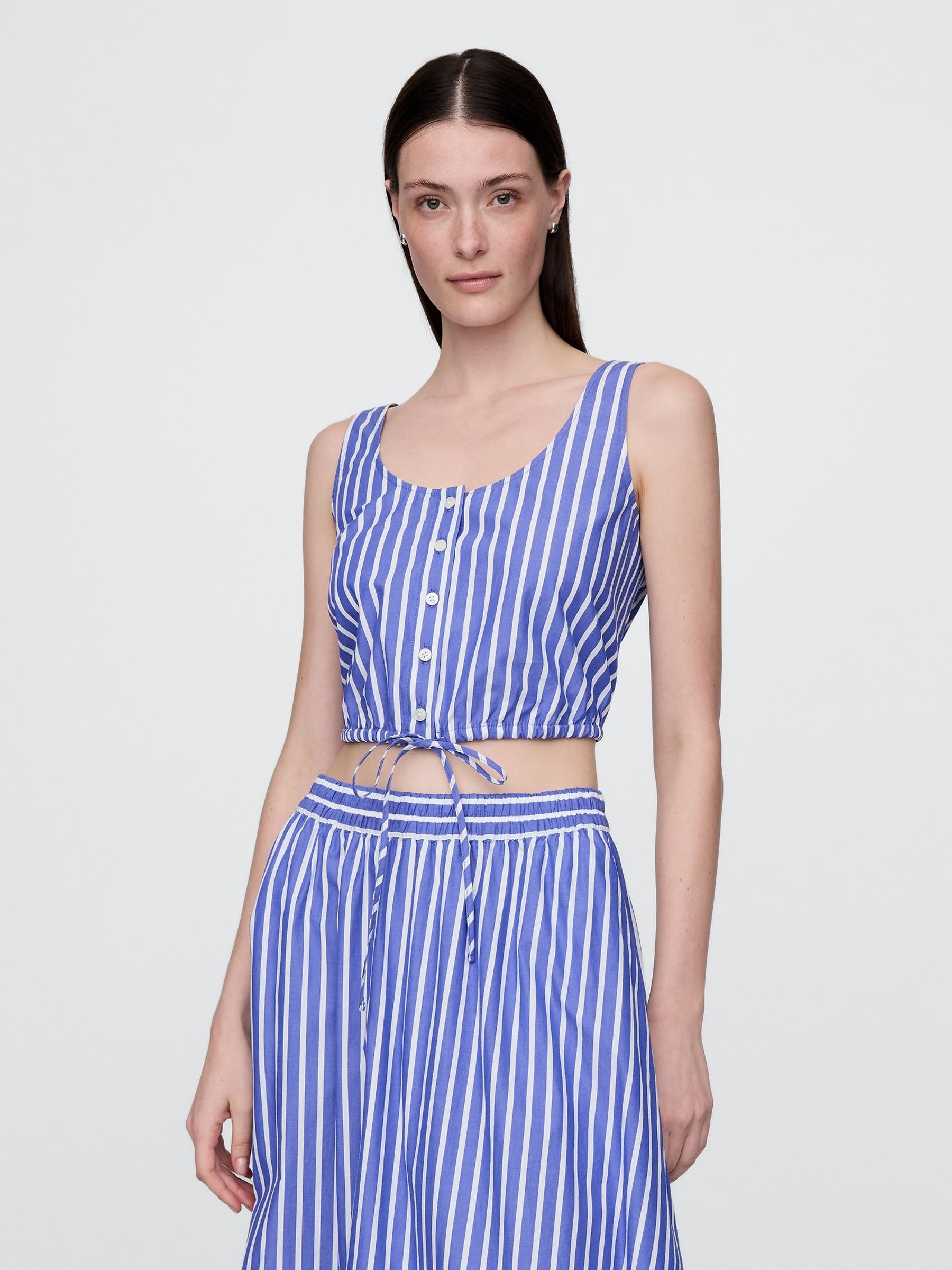 Blue Stripe Cinched-Hem Cropped Top - Image 2 of 3