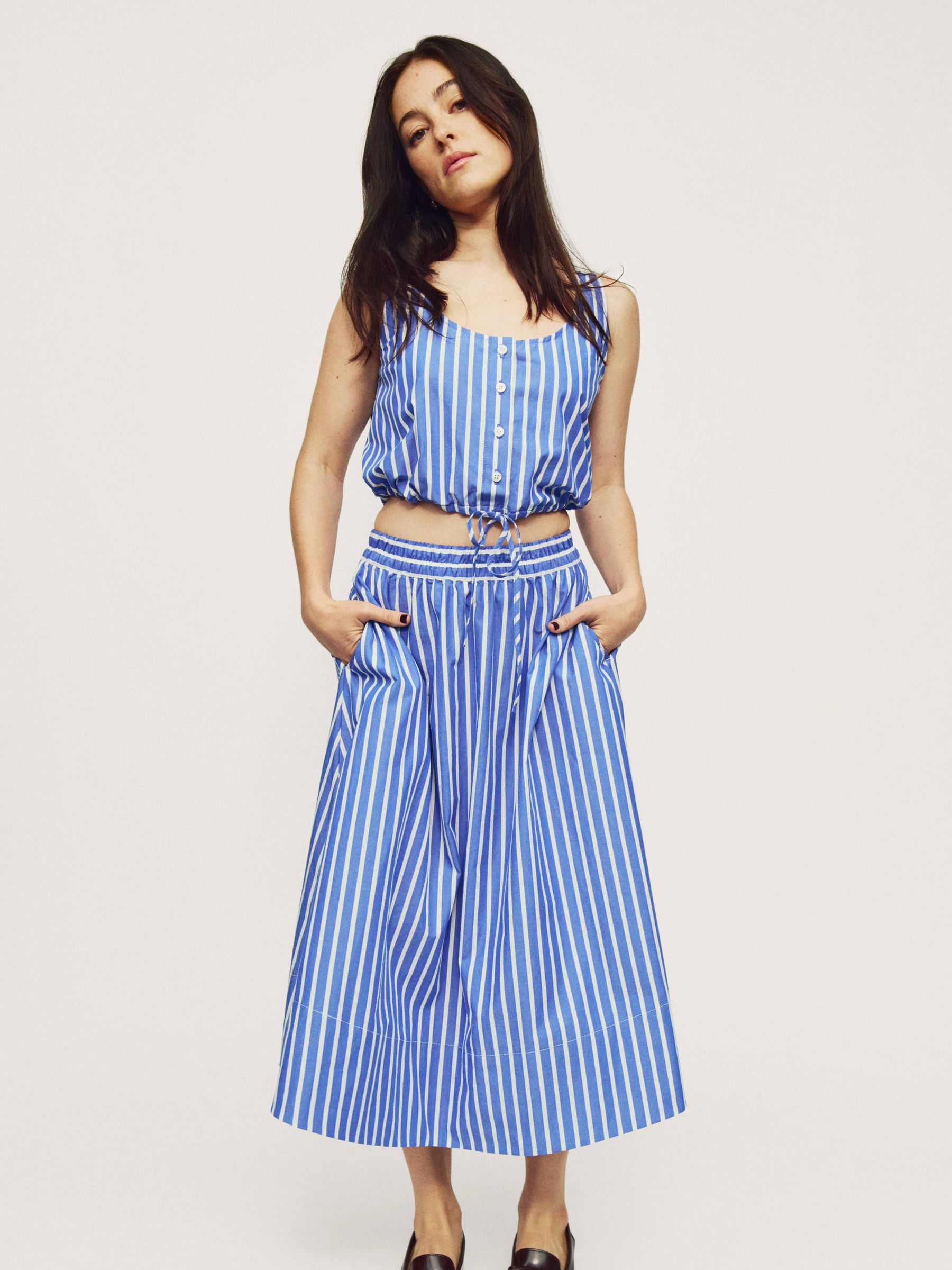 Blue Stripe Cinched-Hem Cropped Top - Image 4 of 4