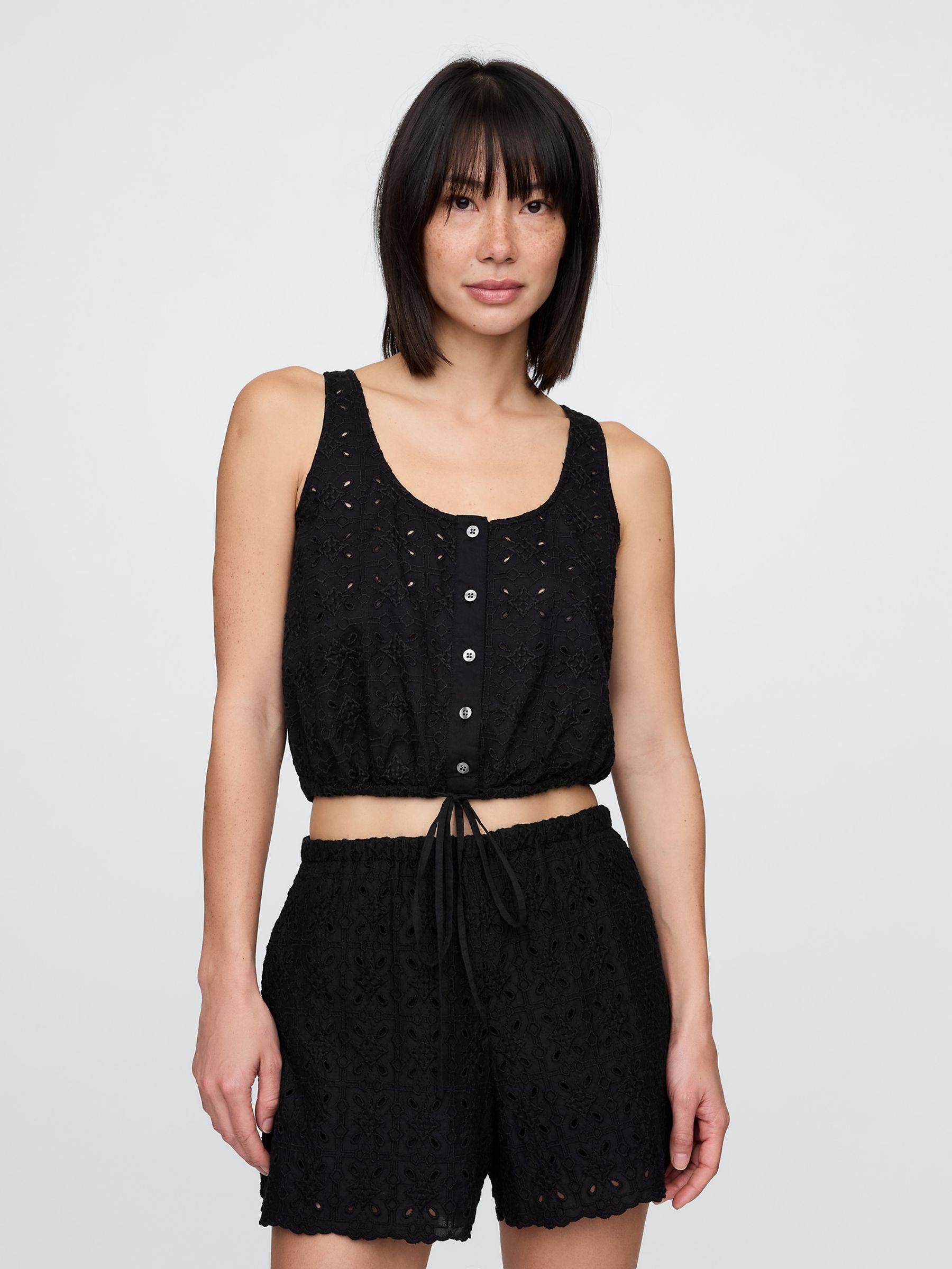 Black Cinched-Hem Cropped Top - Image 1 of 4