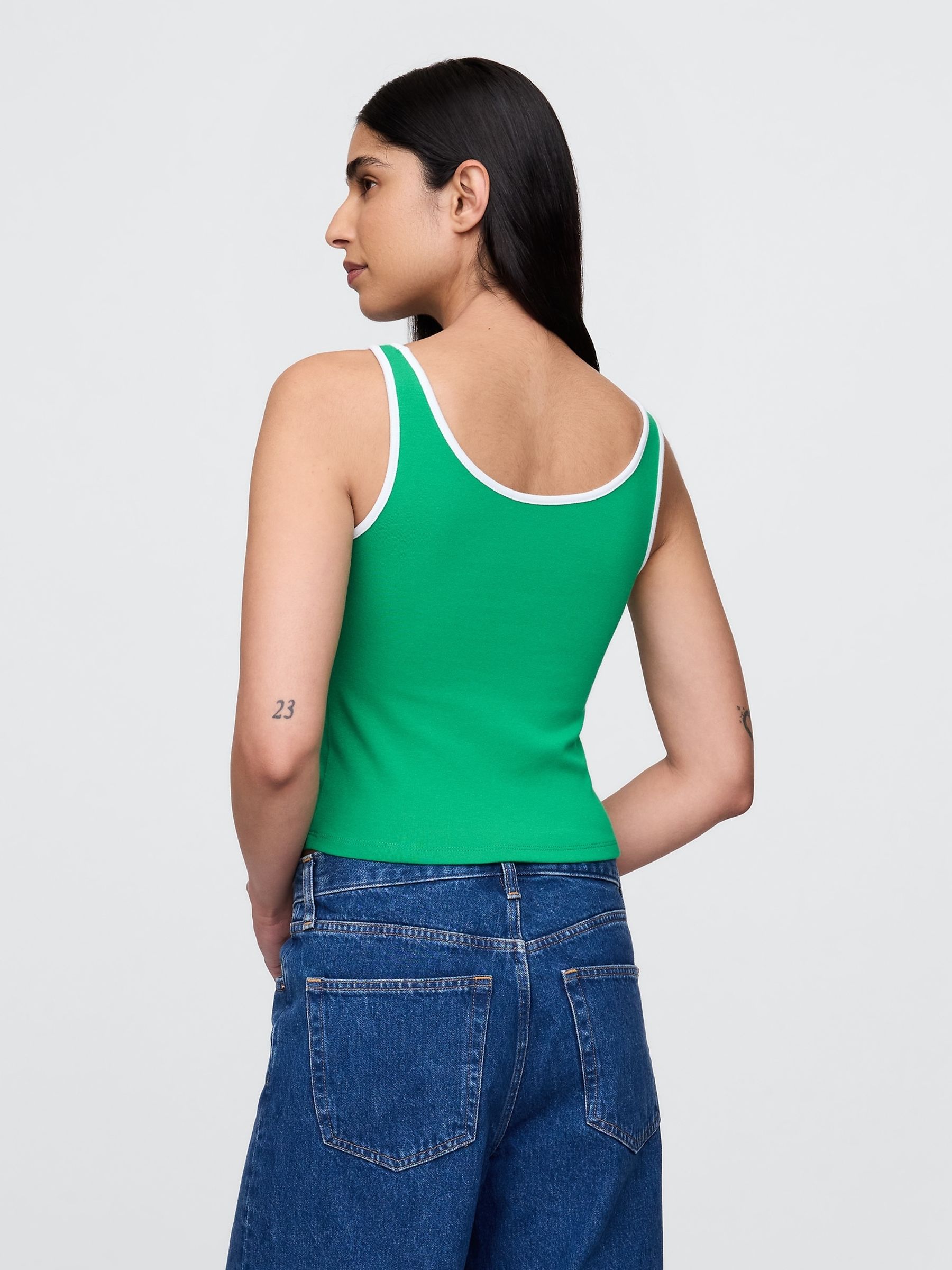 Green Modern Cotton-Modal Scoop Neck Cropped Vest - Image 2 of 5