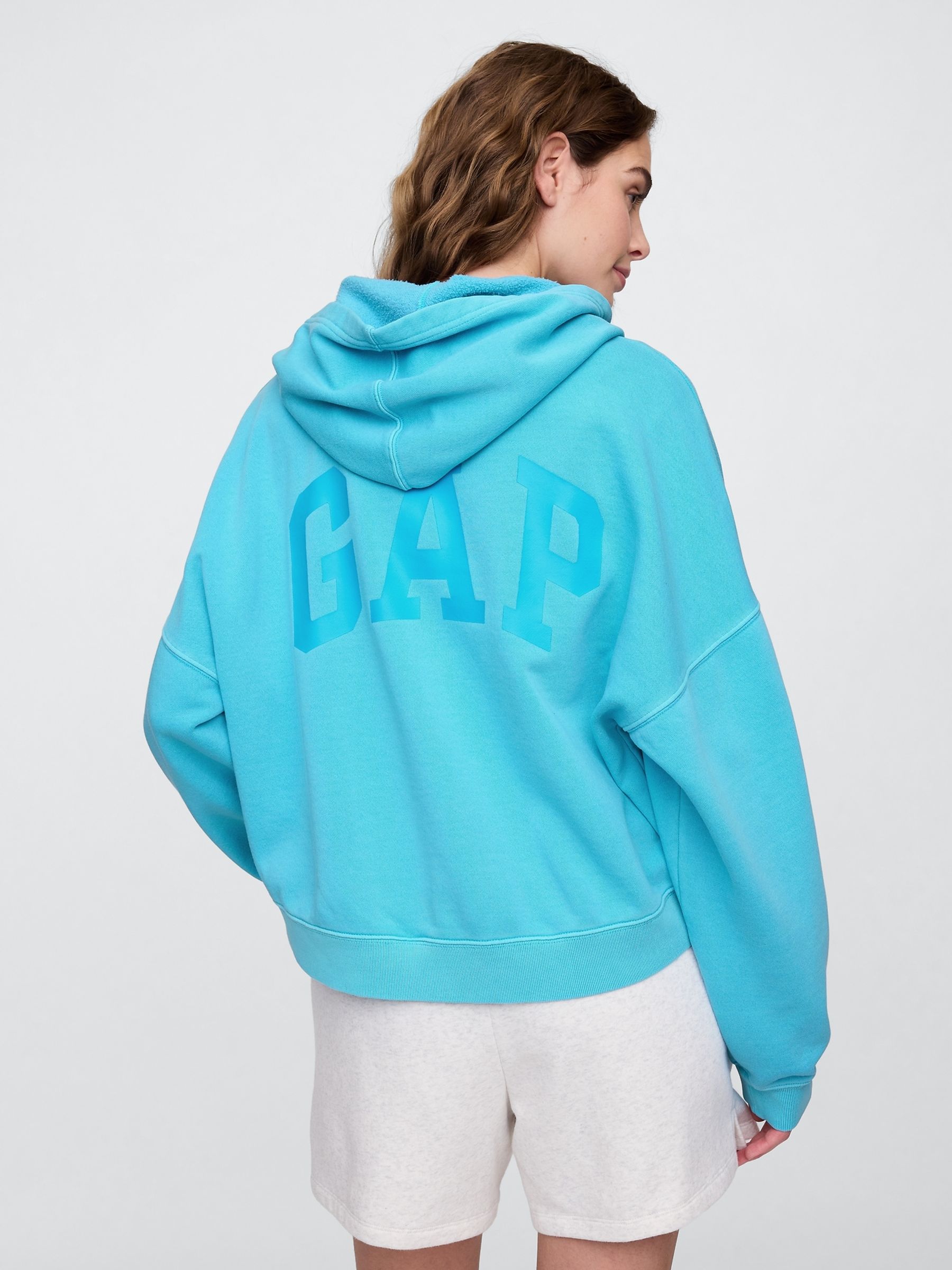 Blue Neon Relaxed Mini-Logo Cropped Hoodie - Image 2 of 4