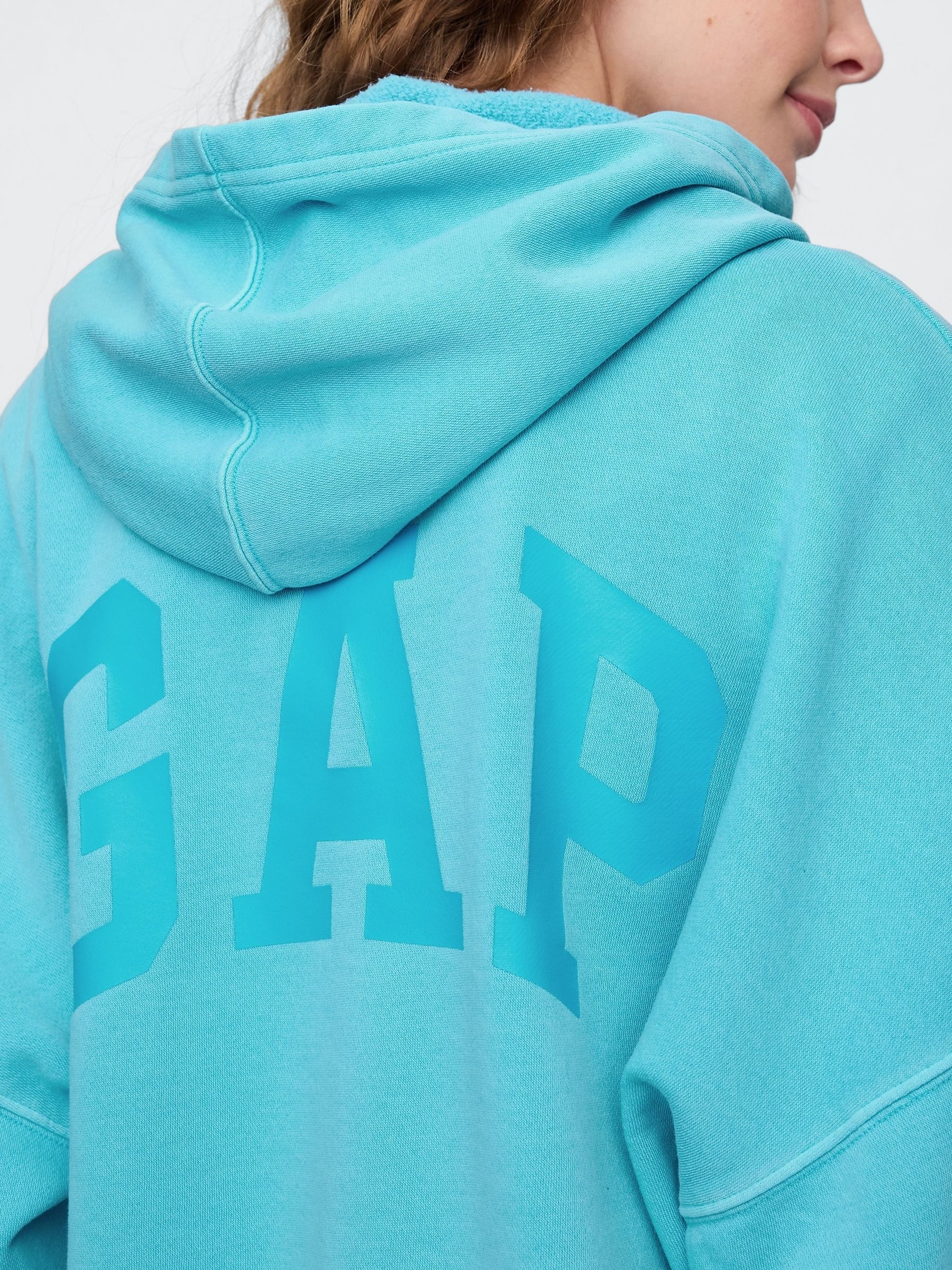 Blue Neon Relaxed Mini-Logo Cropped Hoodie - Image 3 of 4