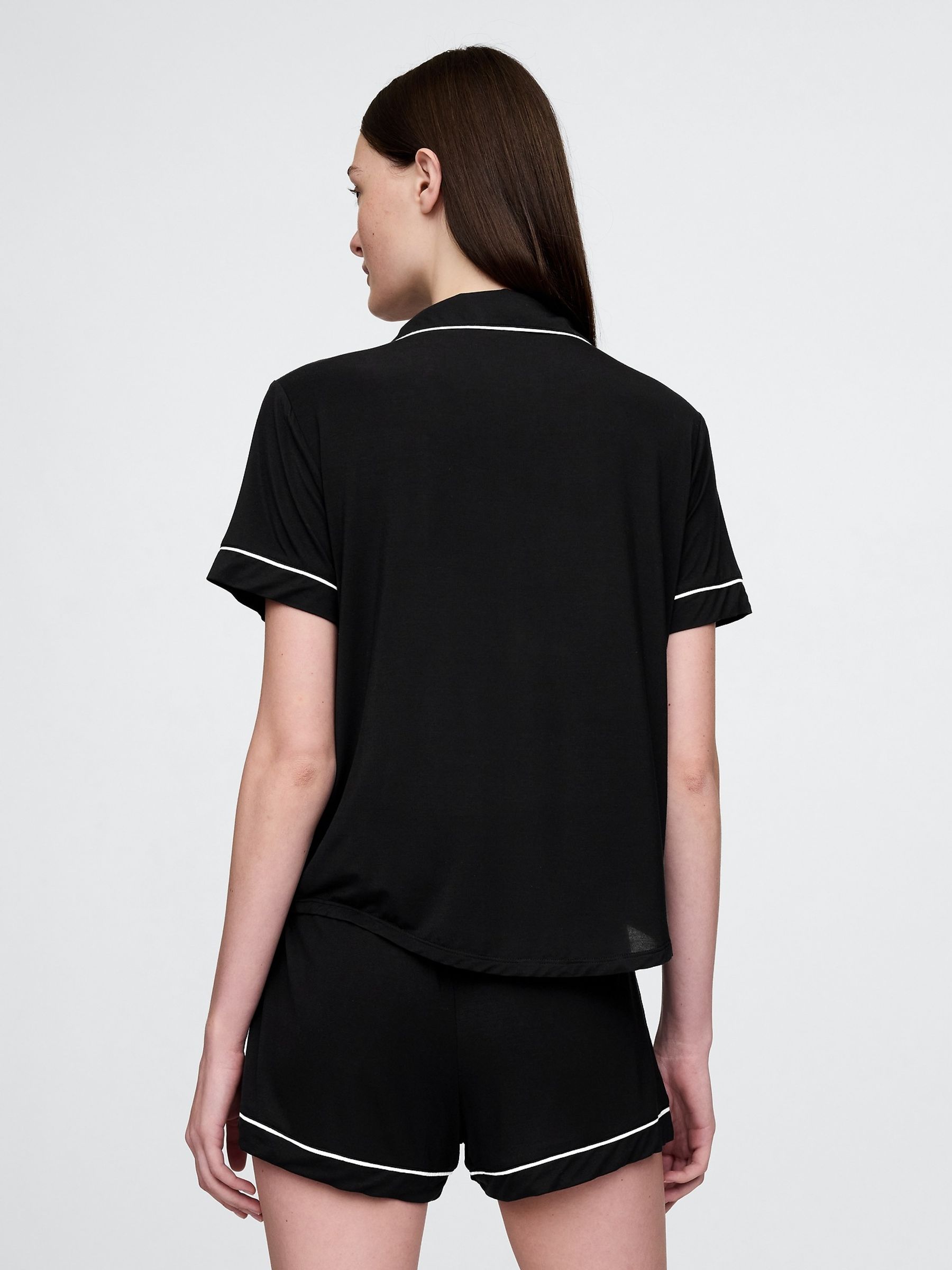 Black Modal Short Sleeve Pyjama Top - Image 2 of 4
