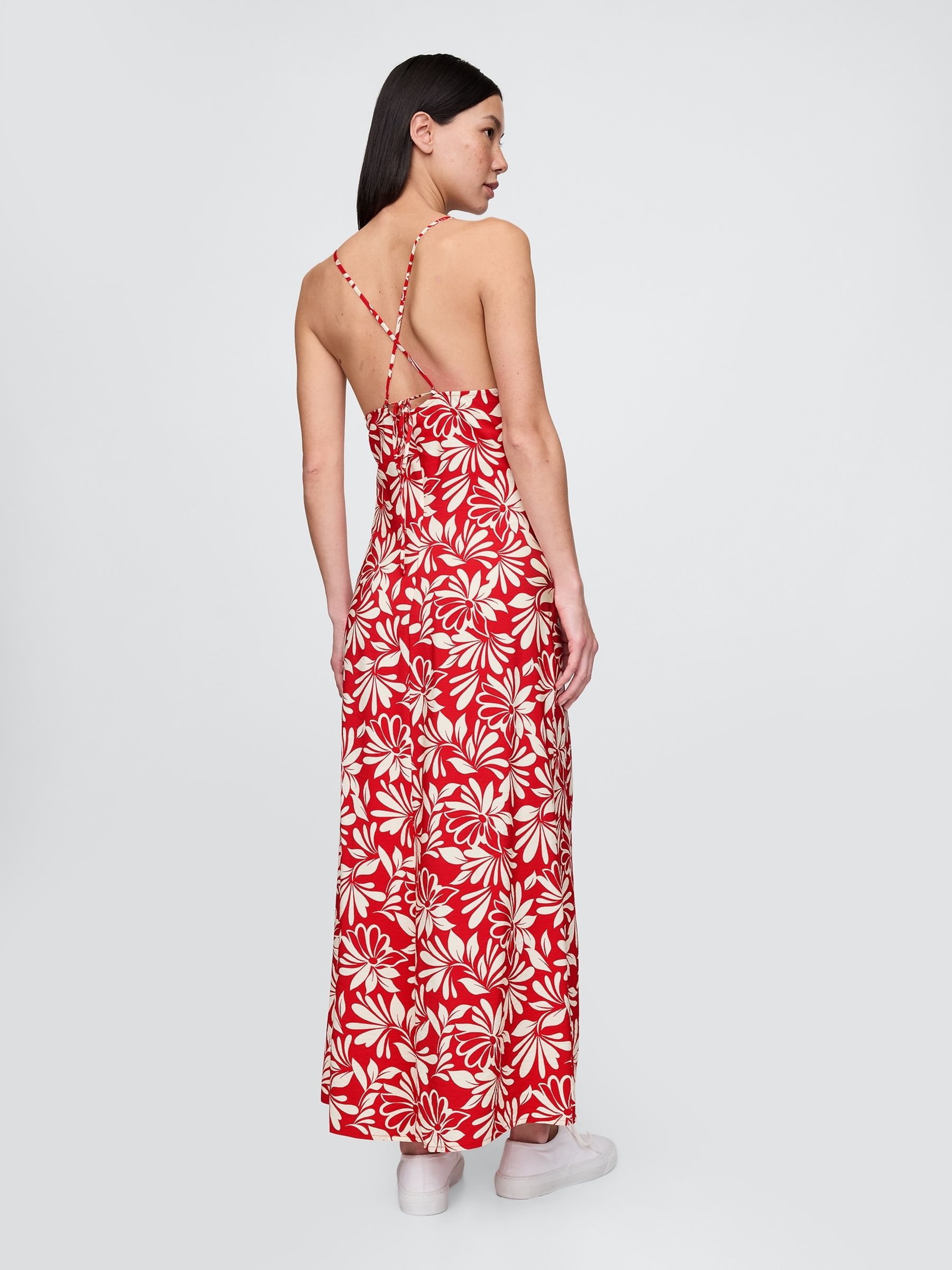 Red/White Floral Tie-Back Maxi Slip Dress - Image 2 of 3