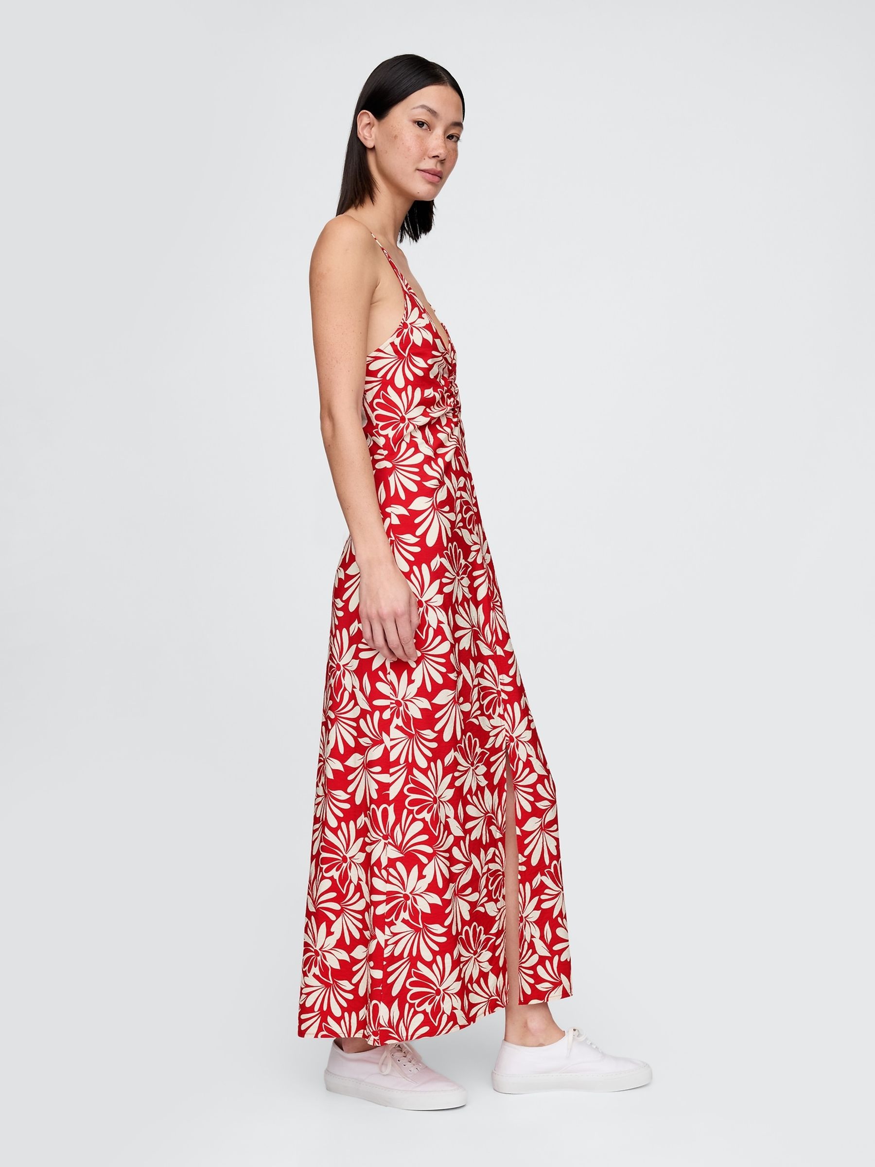 Red/White Floral Tie-Back Maxi Slip Dress - Image 3 of 3