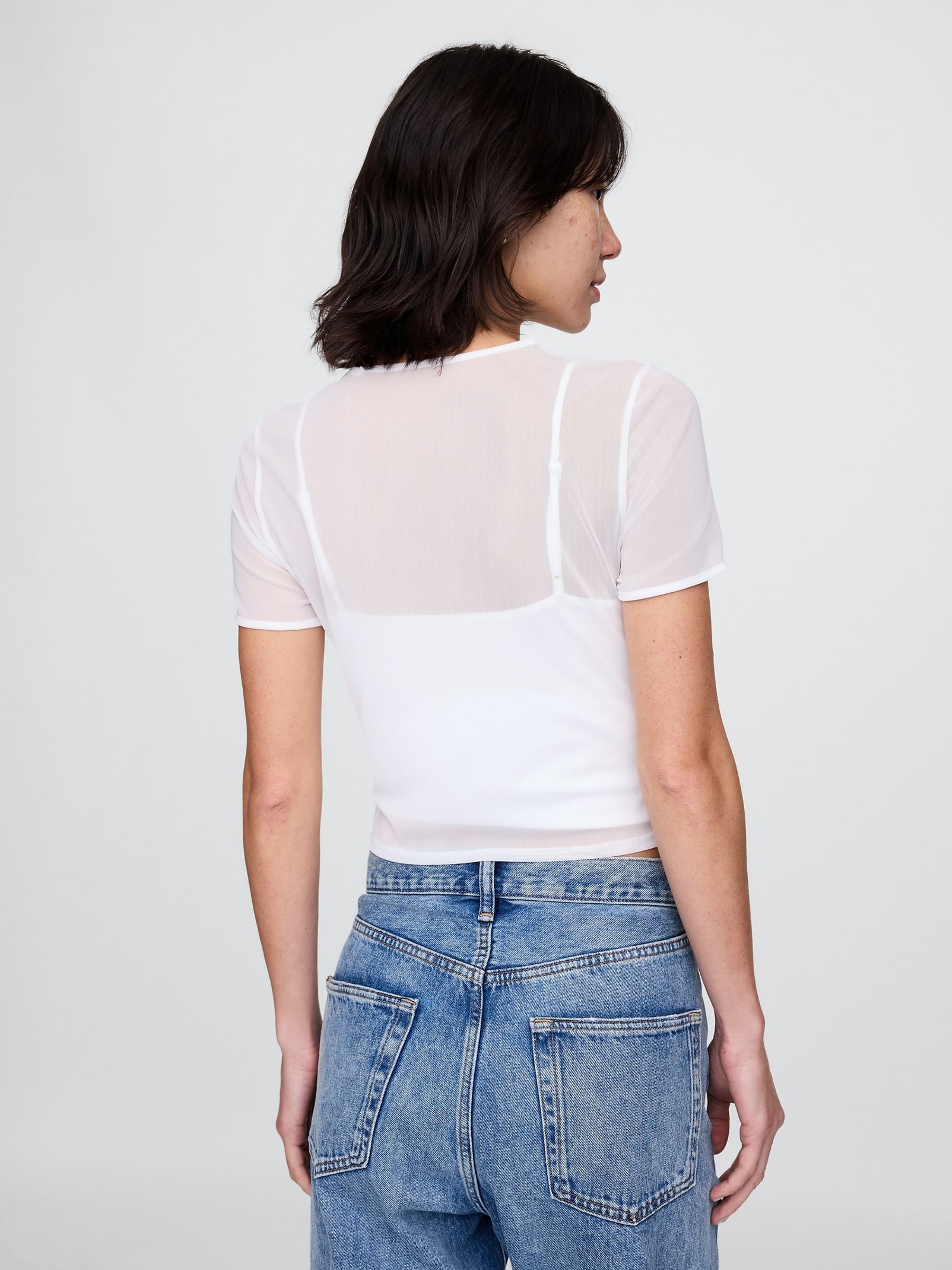 White Soft Stretch Mesh Cropped T-Shirt - Image 2 of 5