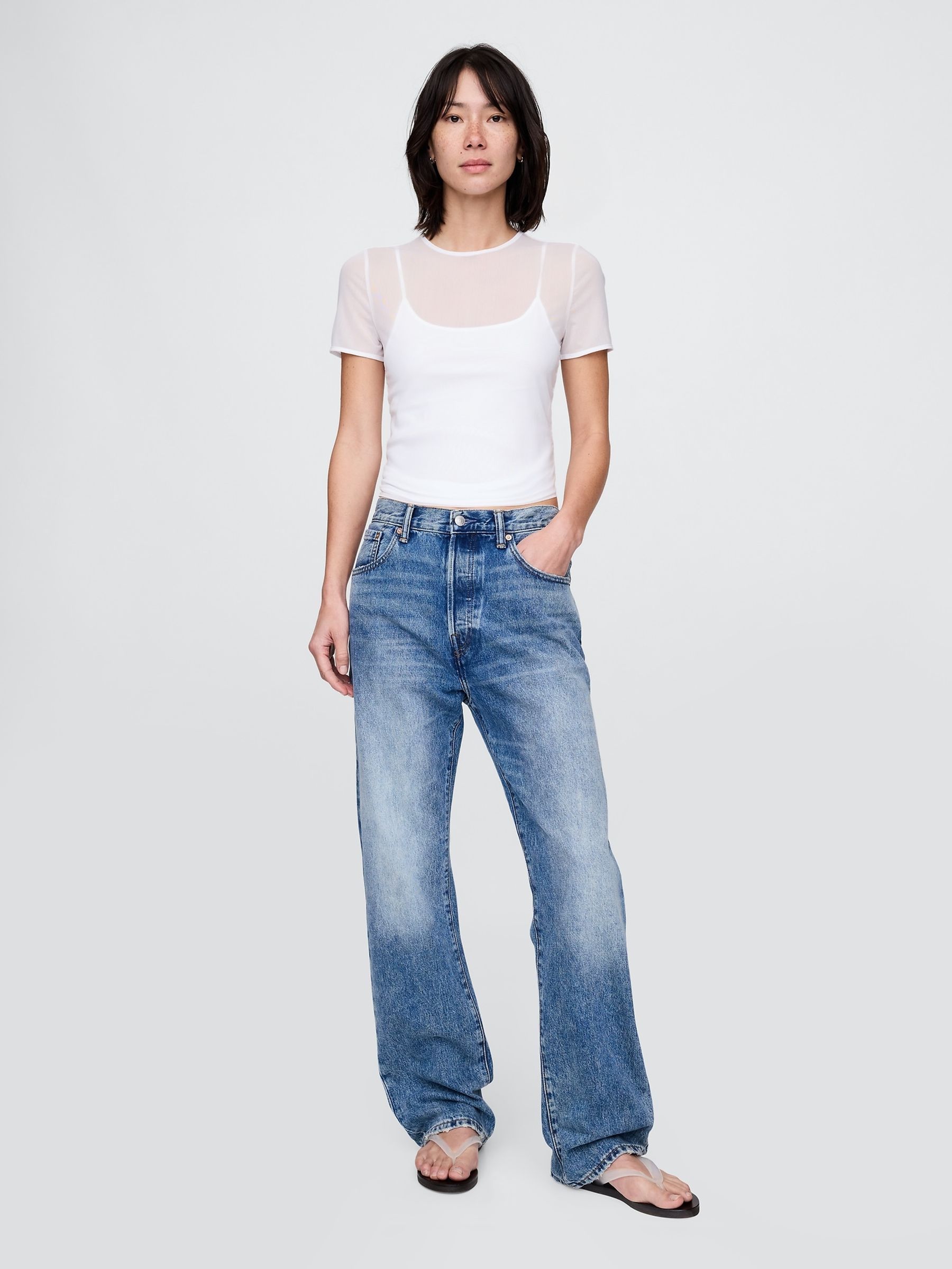 White Soft Stretch Mesh Cropped T-Shirt - Image 3 of 5
