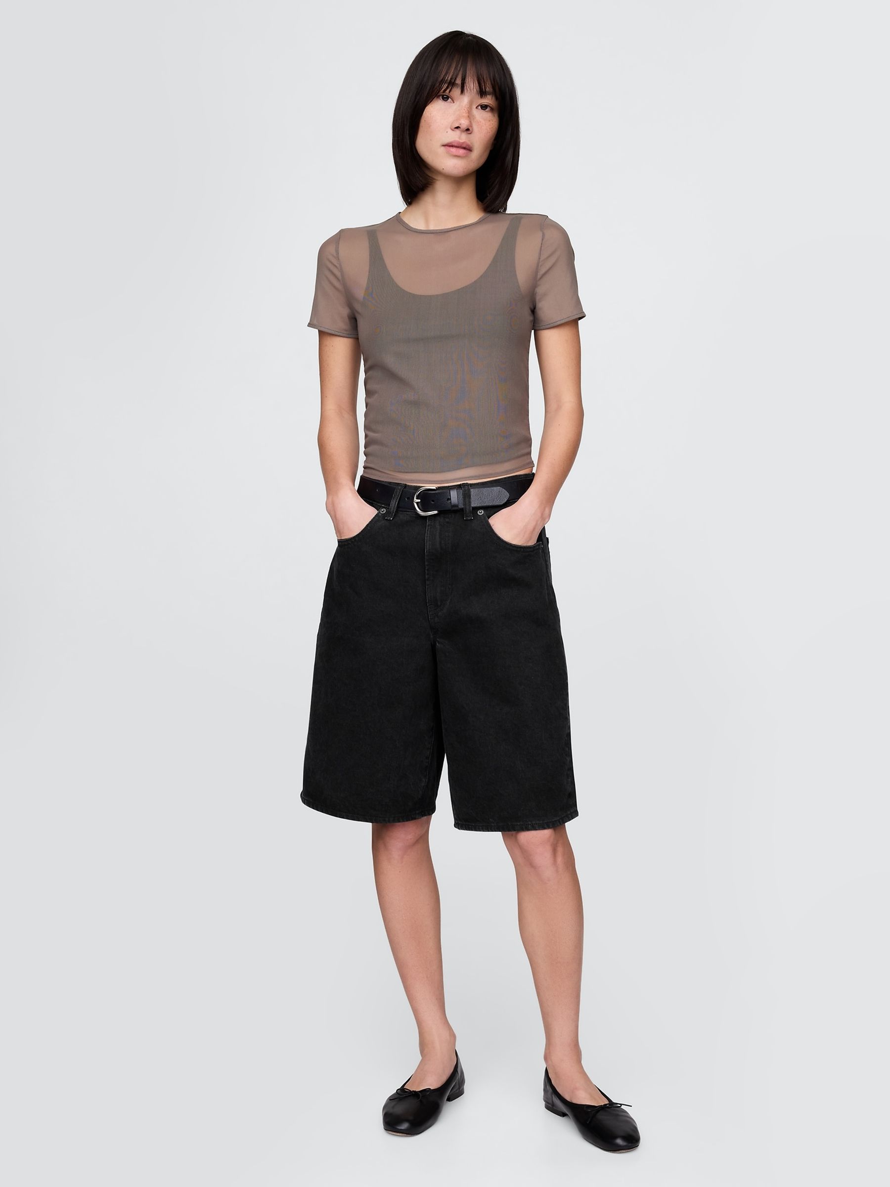 Brown Soft Stretch Mesh Cropped T-Shirt - Image 3 of 5
