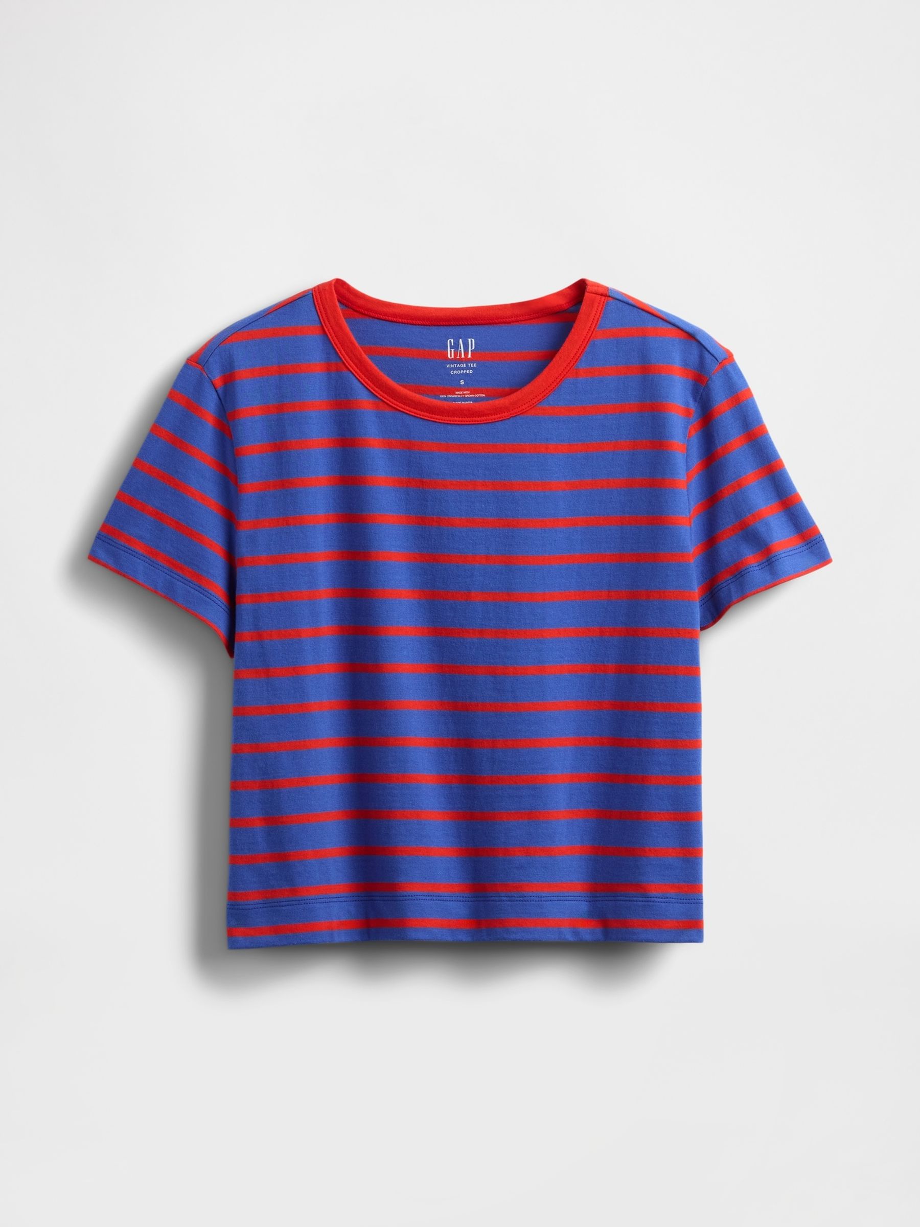 Blue Stripe Organic Cotton VintageSoft Cropped T-Shirt - Image 4 of 4