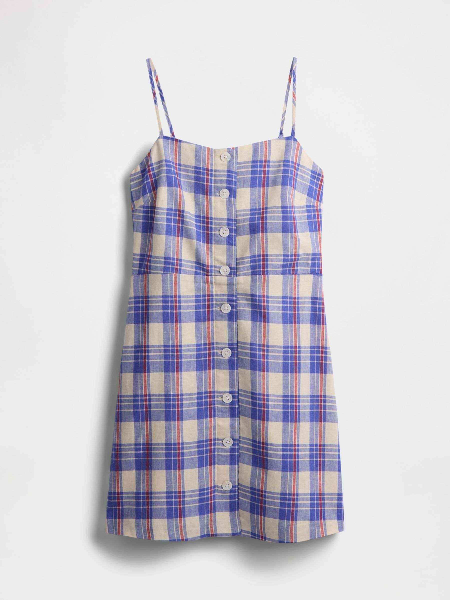 Blue Check Linen-Blend Tie-Back Mini Dress - Image 5 of 5
