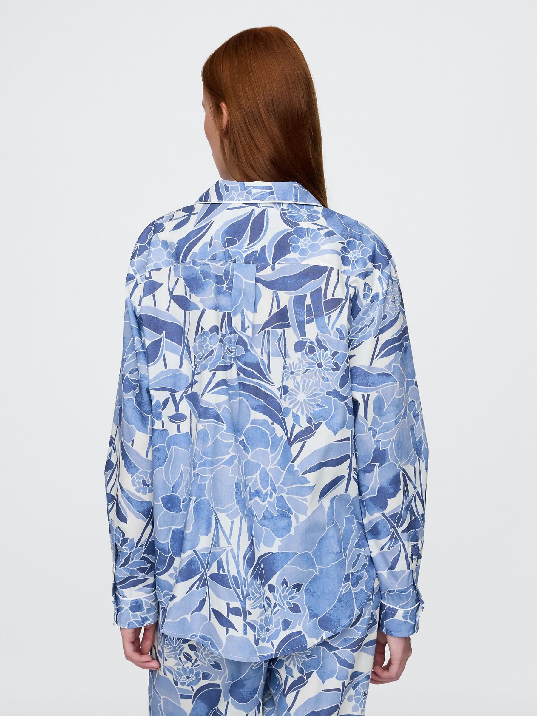 Blue Floral Long Sleeve Poplin Pyjama Shirt - Image 2 of 4