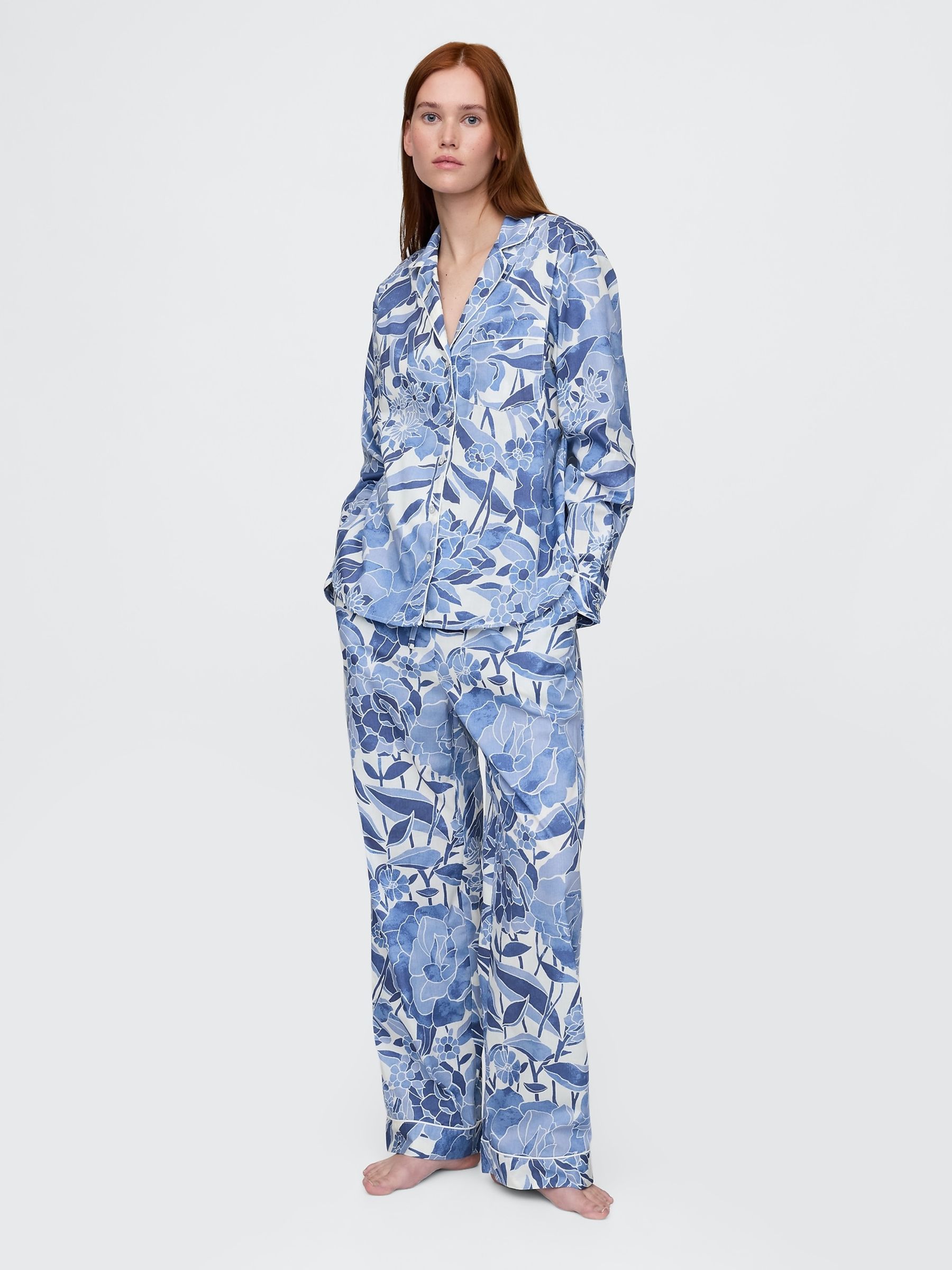 Blue Floral Long Sleeve Poplin Pyjama Shirt - Image 3 of 4