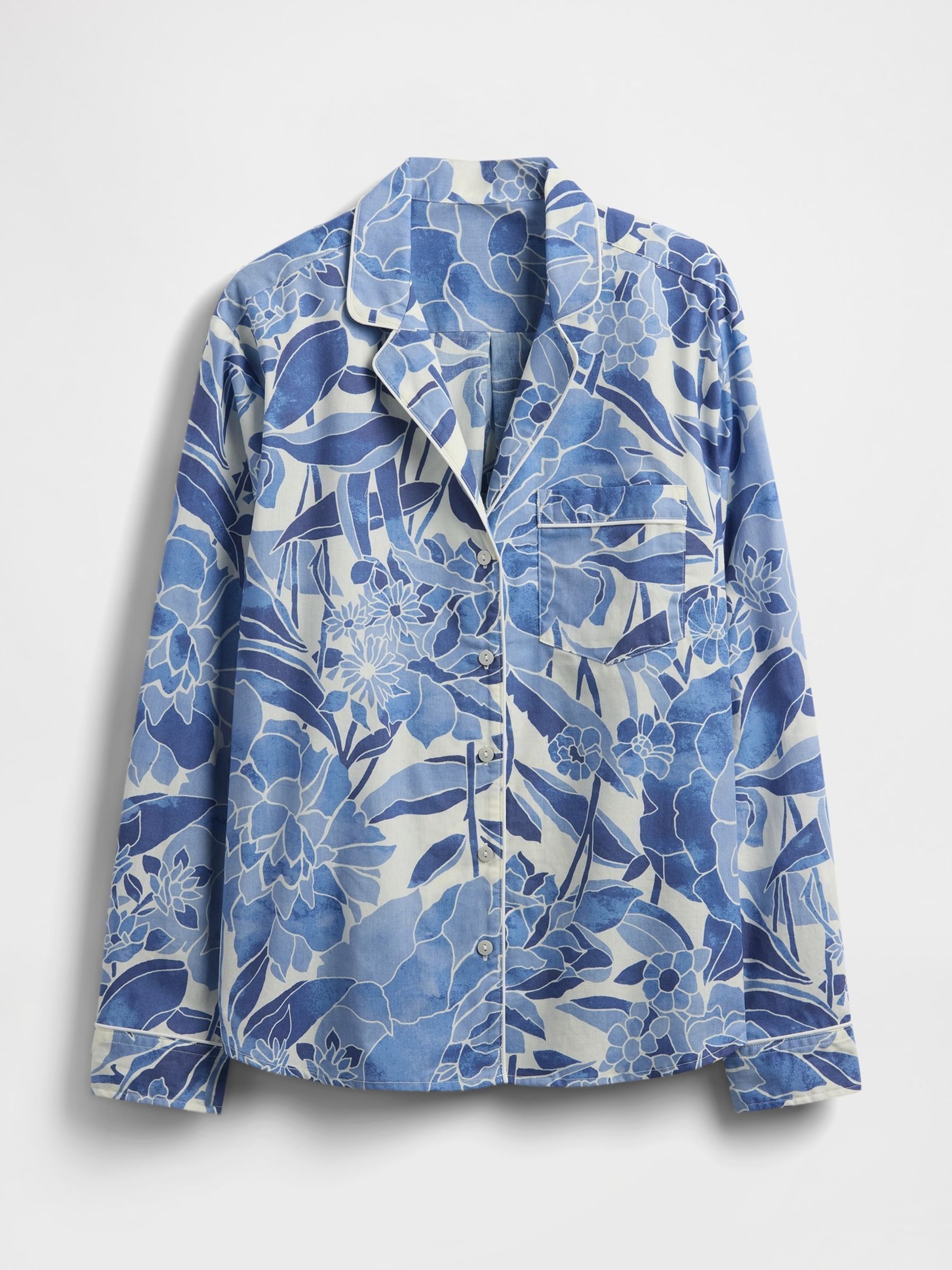 Blue Floral Long Sleeve Poplin Pyjama Shirt - Image 4 of 4
