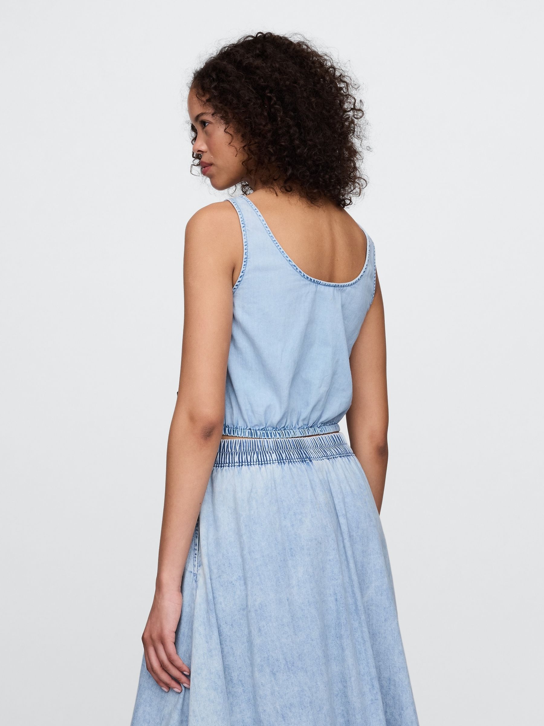 Blue Denim Cinched-Hem Cropped Top - Image 2 of 4
