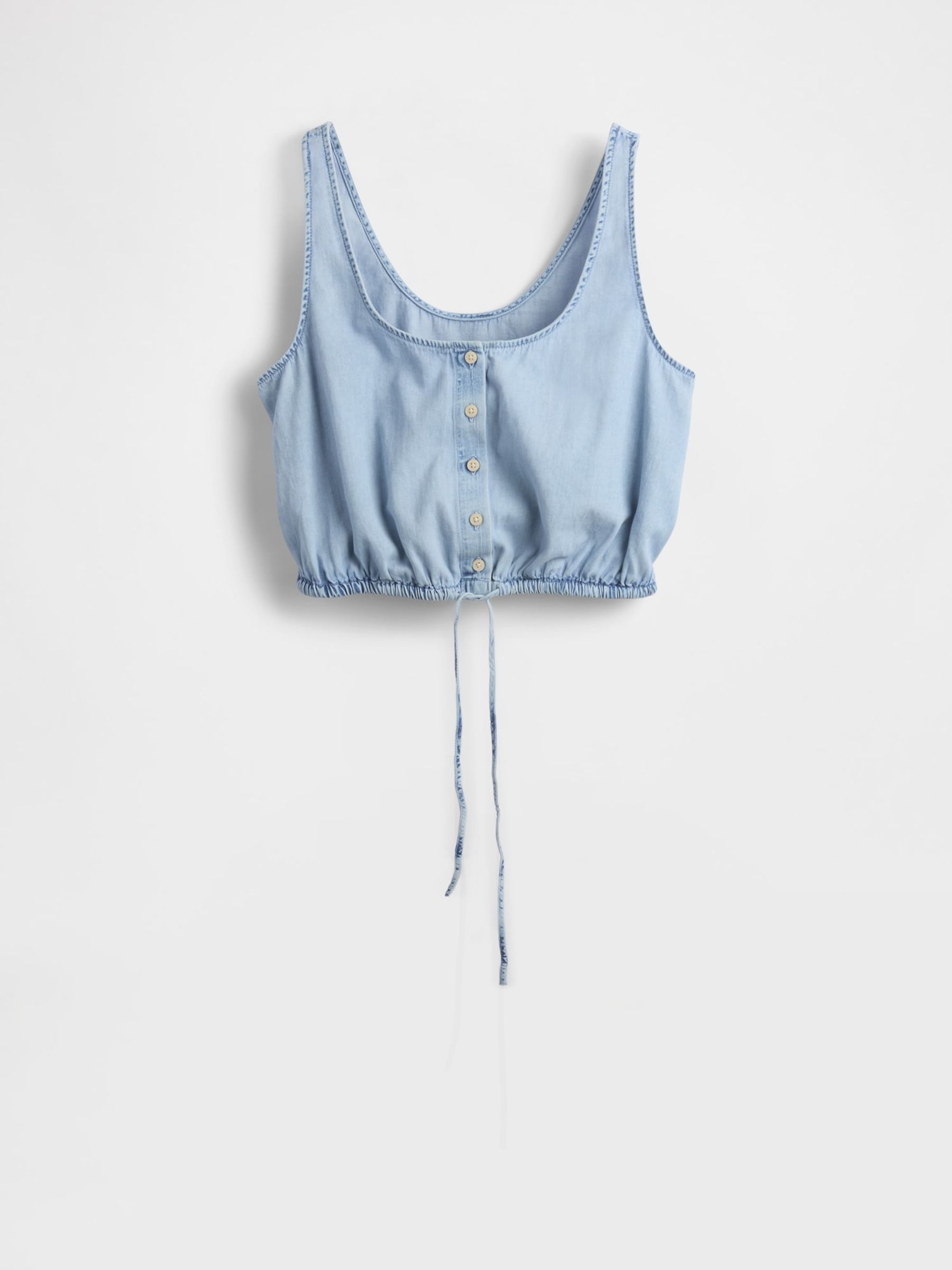 Blue Denim Cinched-Hem Cropped Top - Image 4 of 4