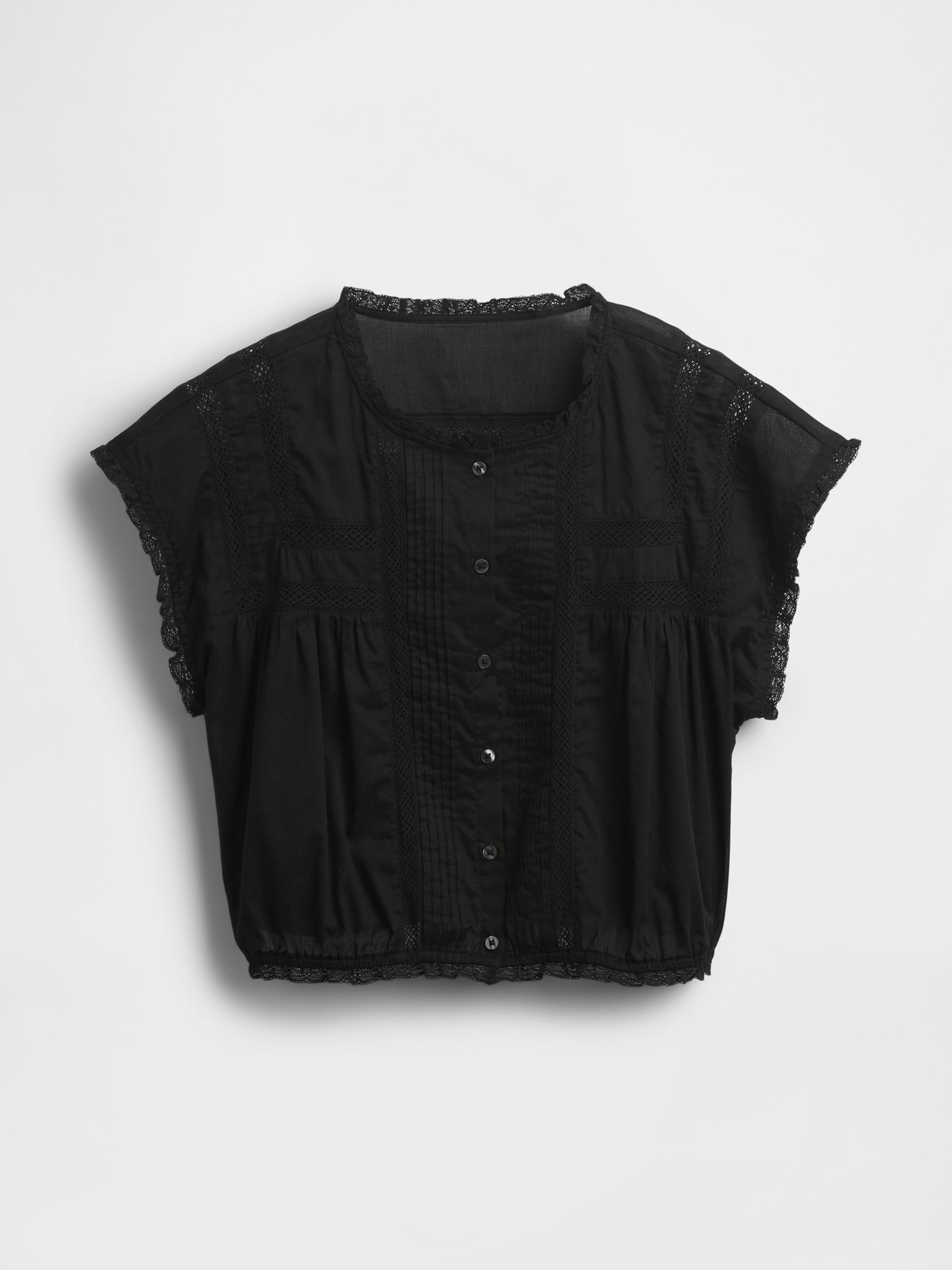 Black Cropped Ruffle Pintuck Top - Image 4 of 4