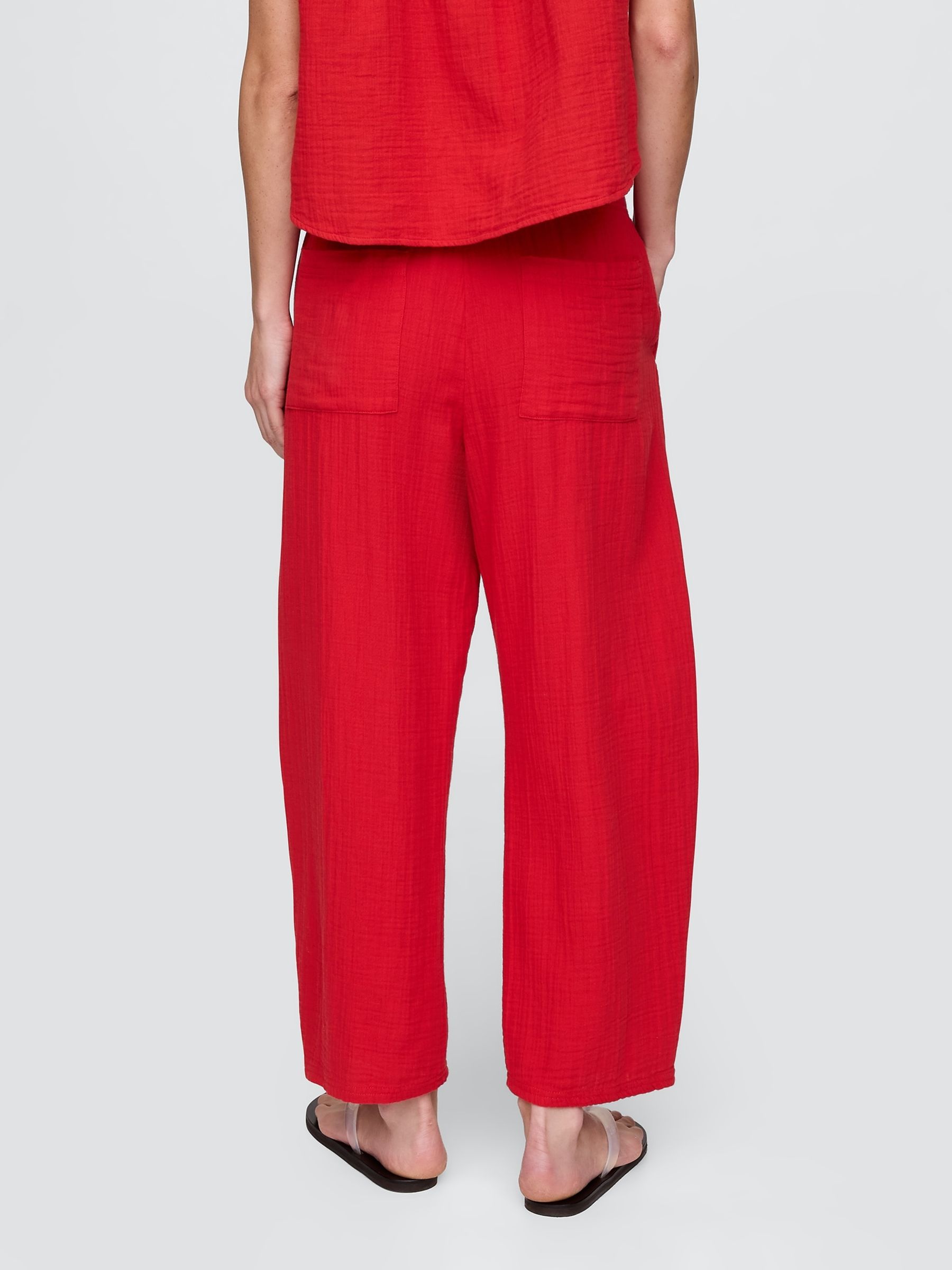 Red 100% Cotton Crinkle Gauze Easy Barrel Trousers - Image 2 of 5