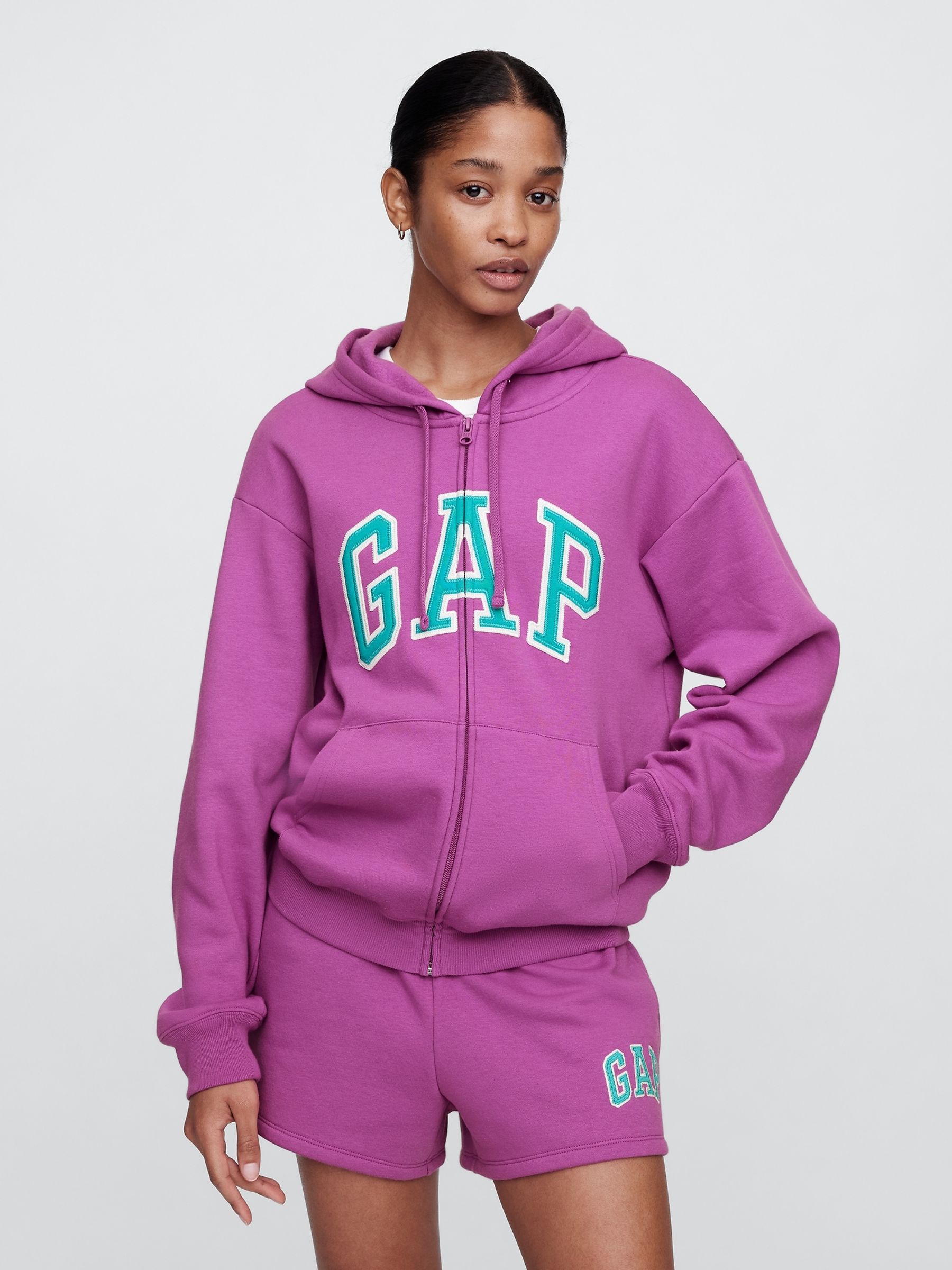 Purple Zip Up Relaxed Logo Hoodie - Image 1 of 5