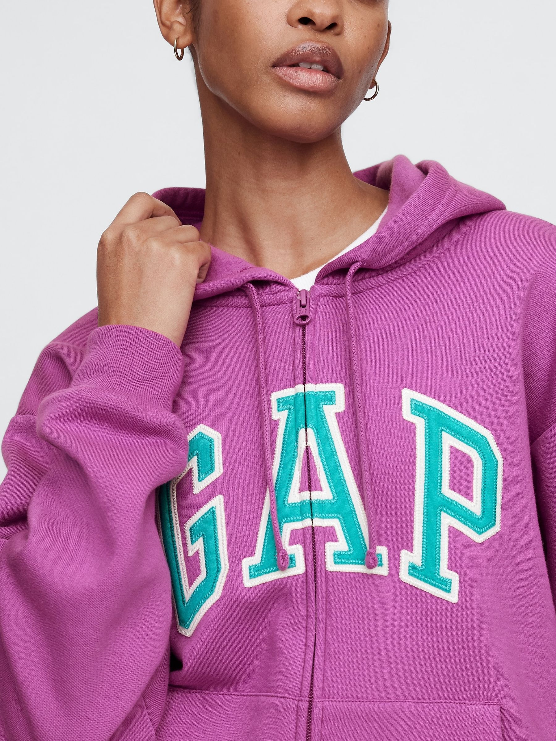 Purple Zip Up Relaxed Logo Hoodie - Image 4 of 5