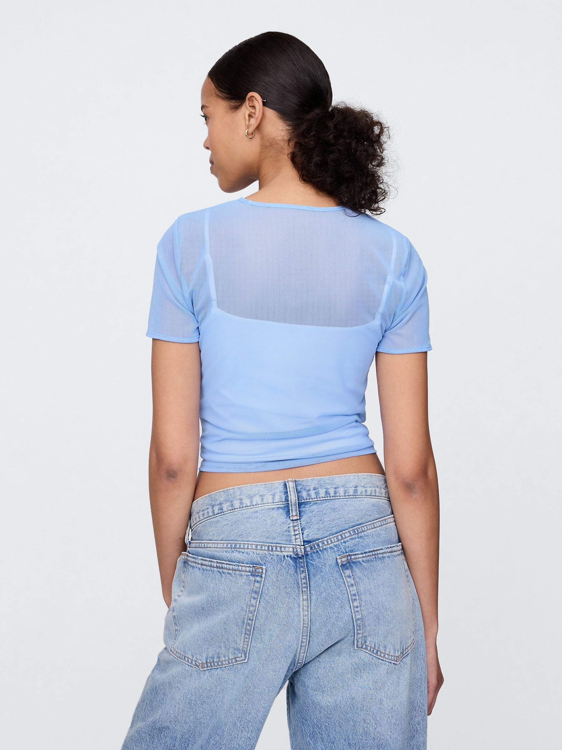 Blue Soft Stretch Mesh Cropped T-Shirt - Image 2 of 5