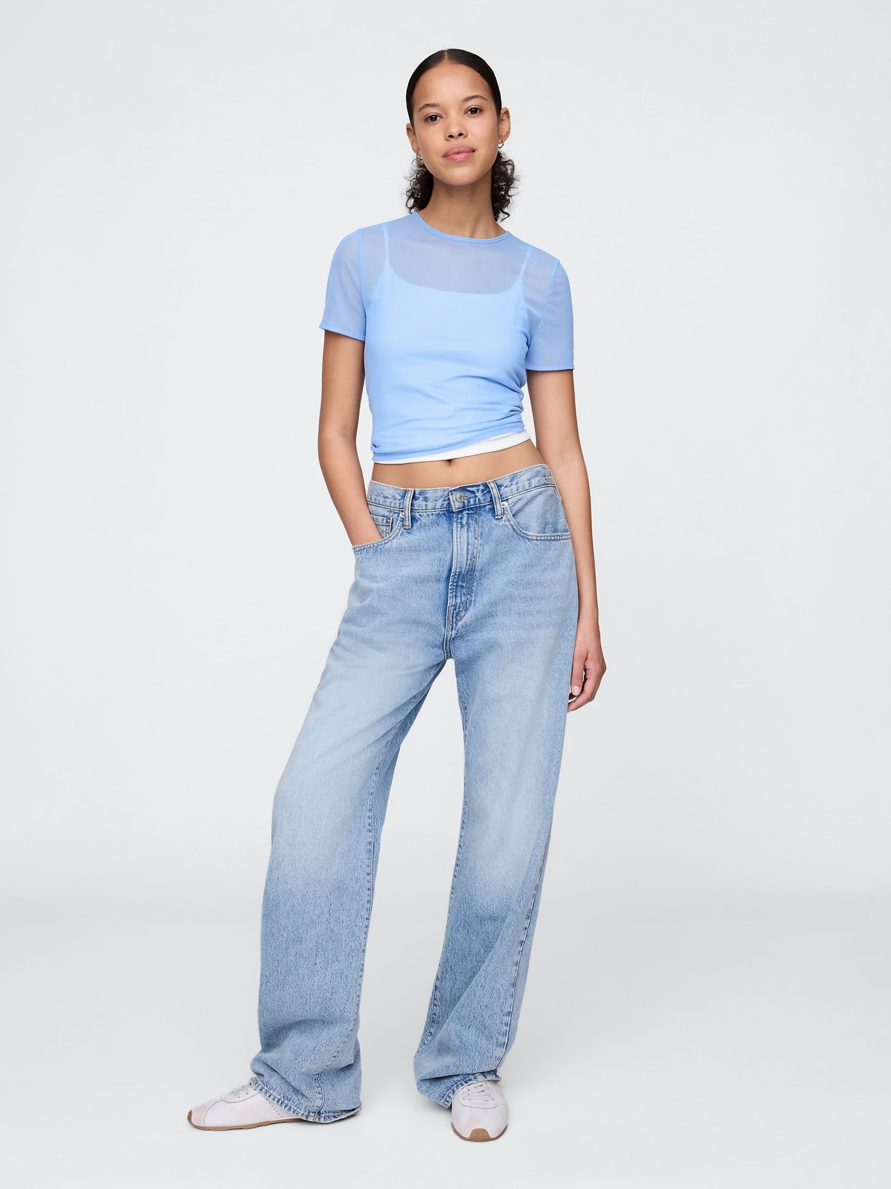 Blue Soft Stretch Mesh Cropped T-Shirt - Image 3 of 5