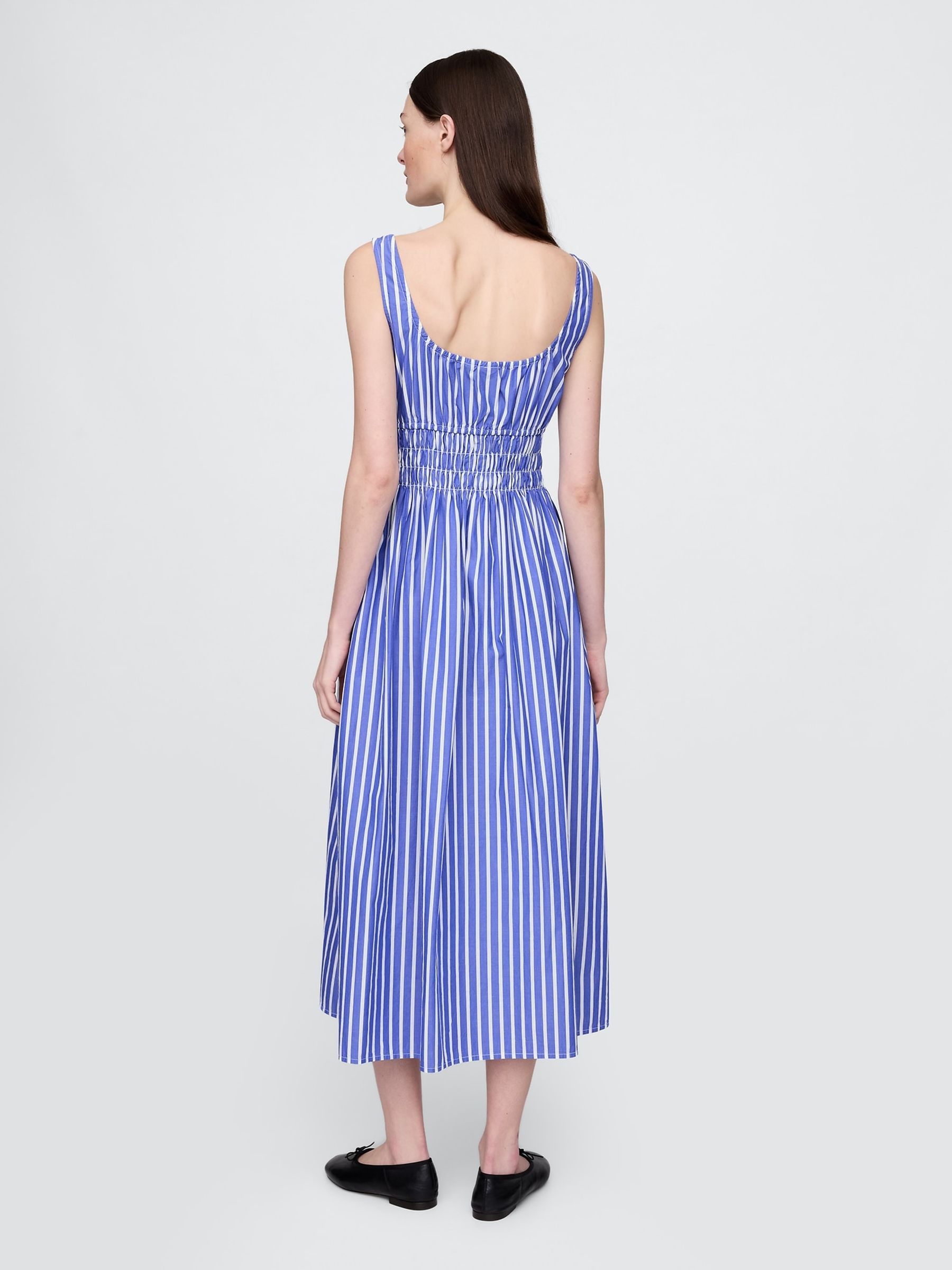 Blue Stripe Poplin Smocked Midi Dress - Image 2 of 5