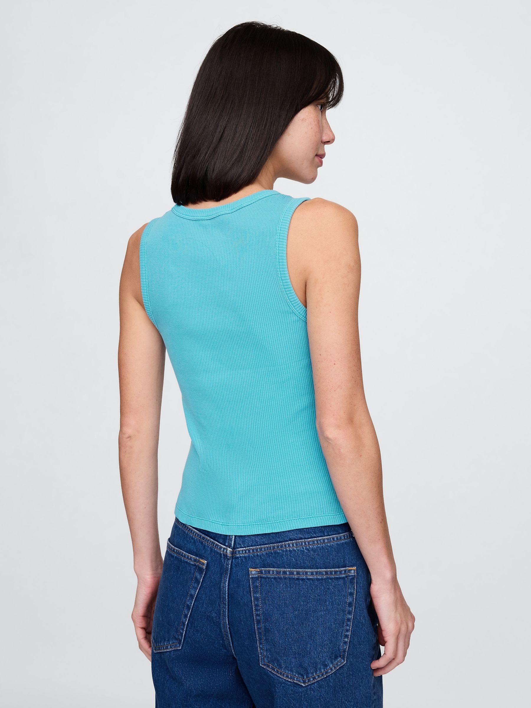 Blue Neon Ribbed Knit Cotton Stretch Scoop Vest - Image 2 of 5