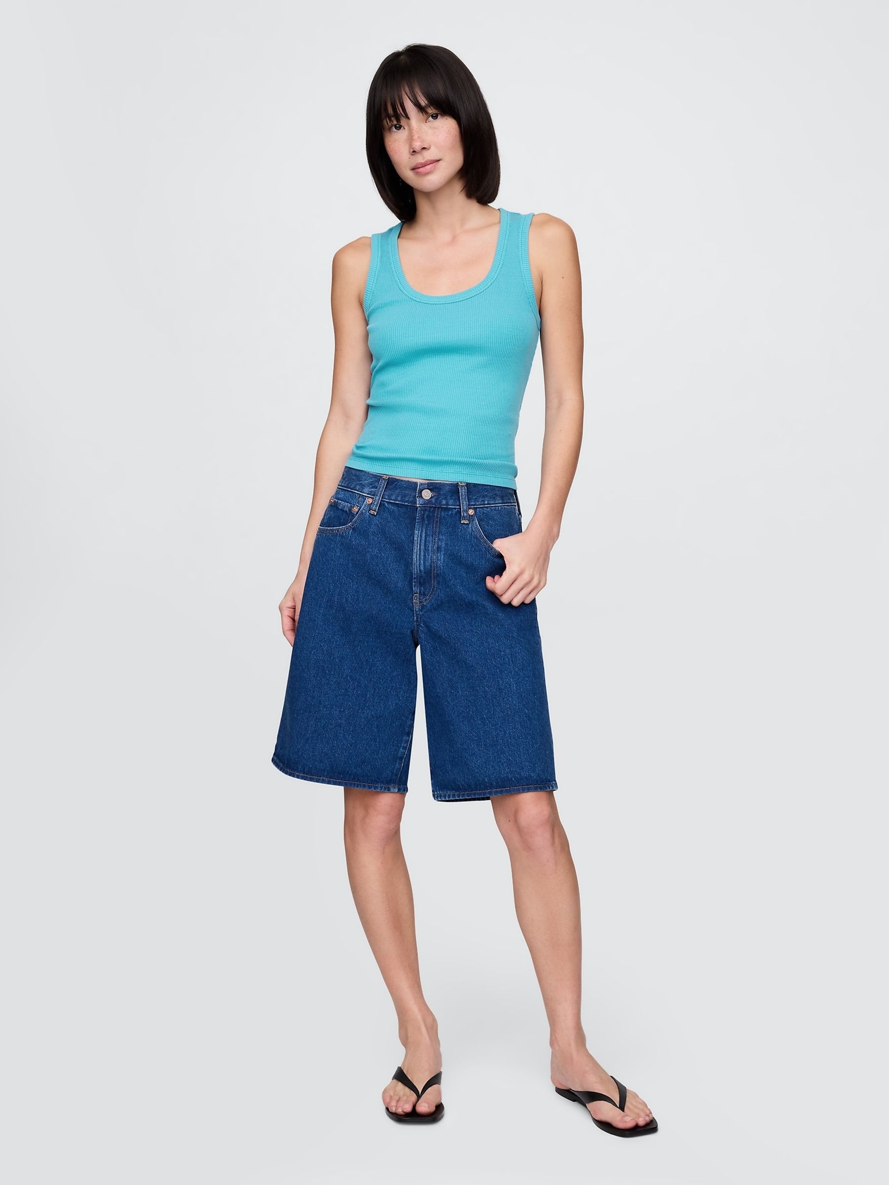 Blue Neon Ribbed Knit Cotton Stretch Scoop Vest - Image 3 of 5