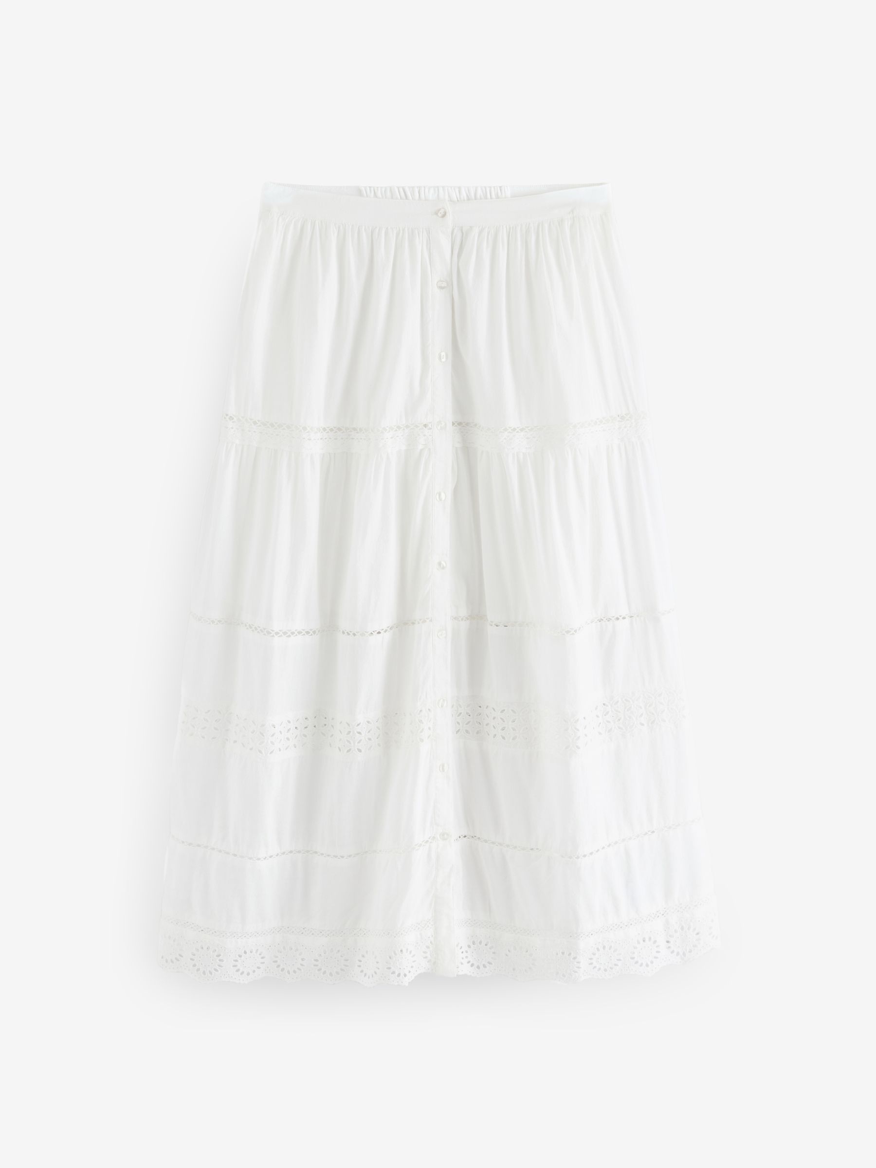 White Tiered Lace Trim Maxi Skirt - Image 1 of 4