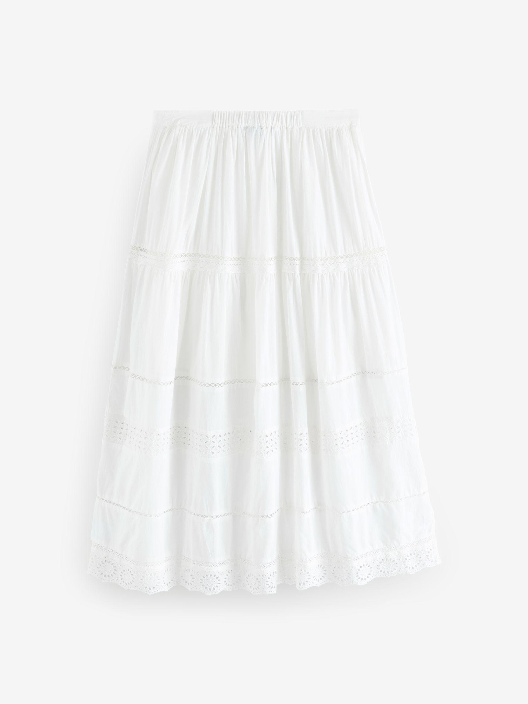 White Tiered Lace Trim Maxi Skirt - Image 2 of 4
