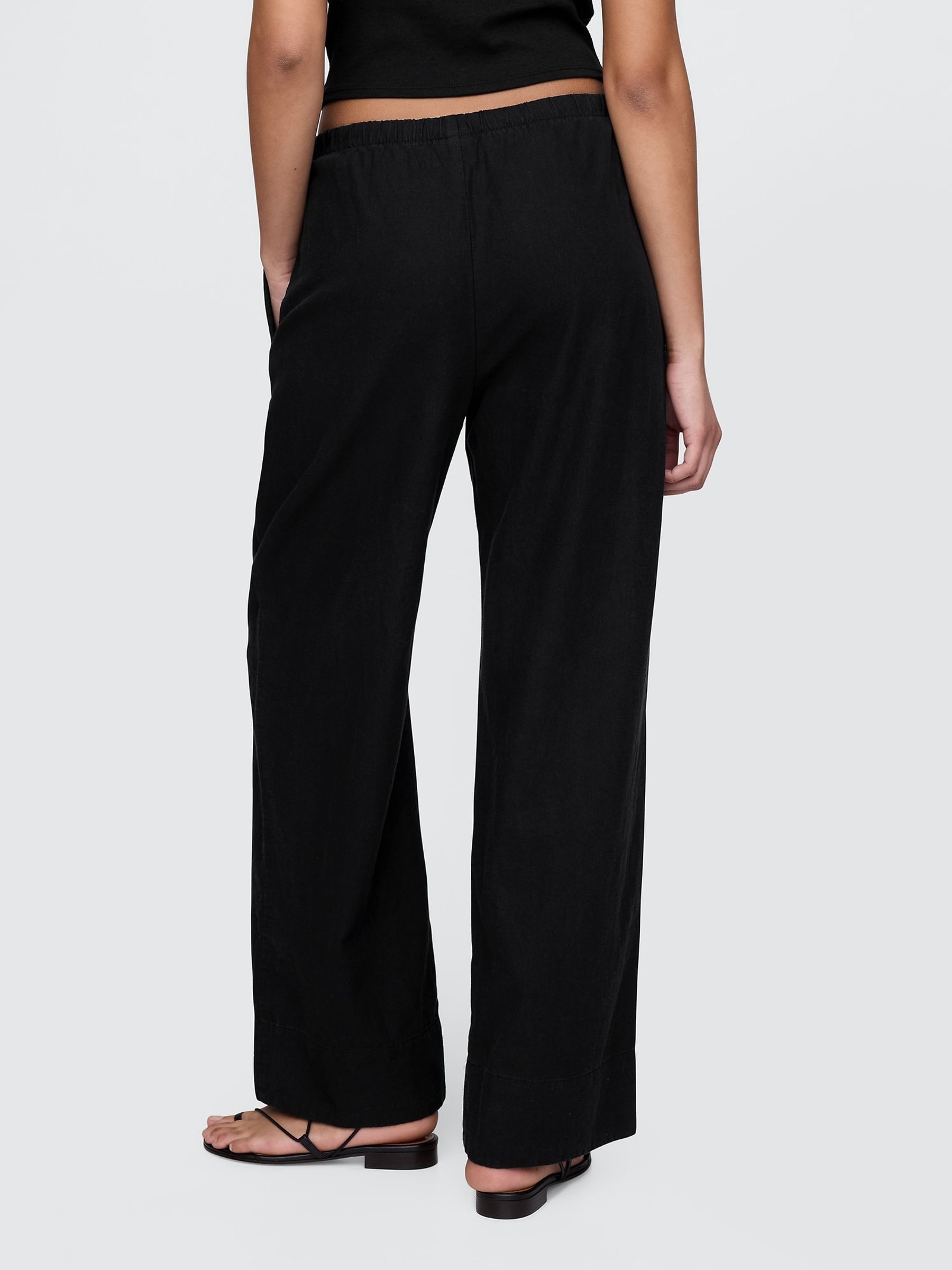 Black Heavyweight Linen-Blend Easy Wide-Hem Trousers - Image 2 of 5
