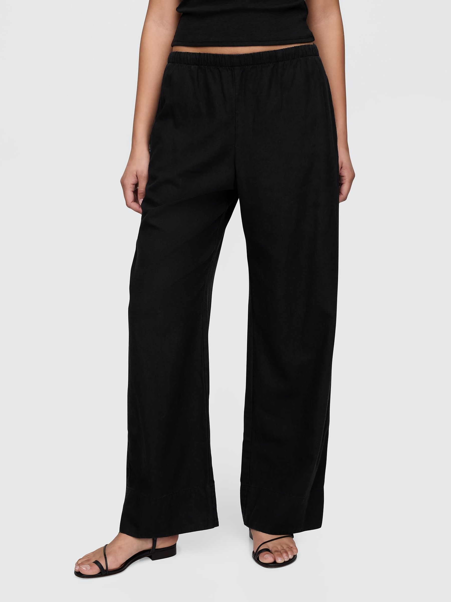 Black Heavyweight Linen-Blend Easy Wide-Hem Trousers - Image 3 of 5