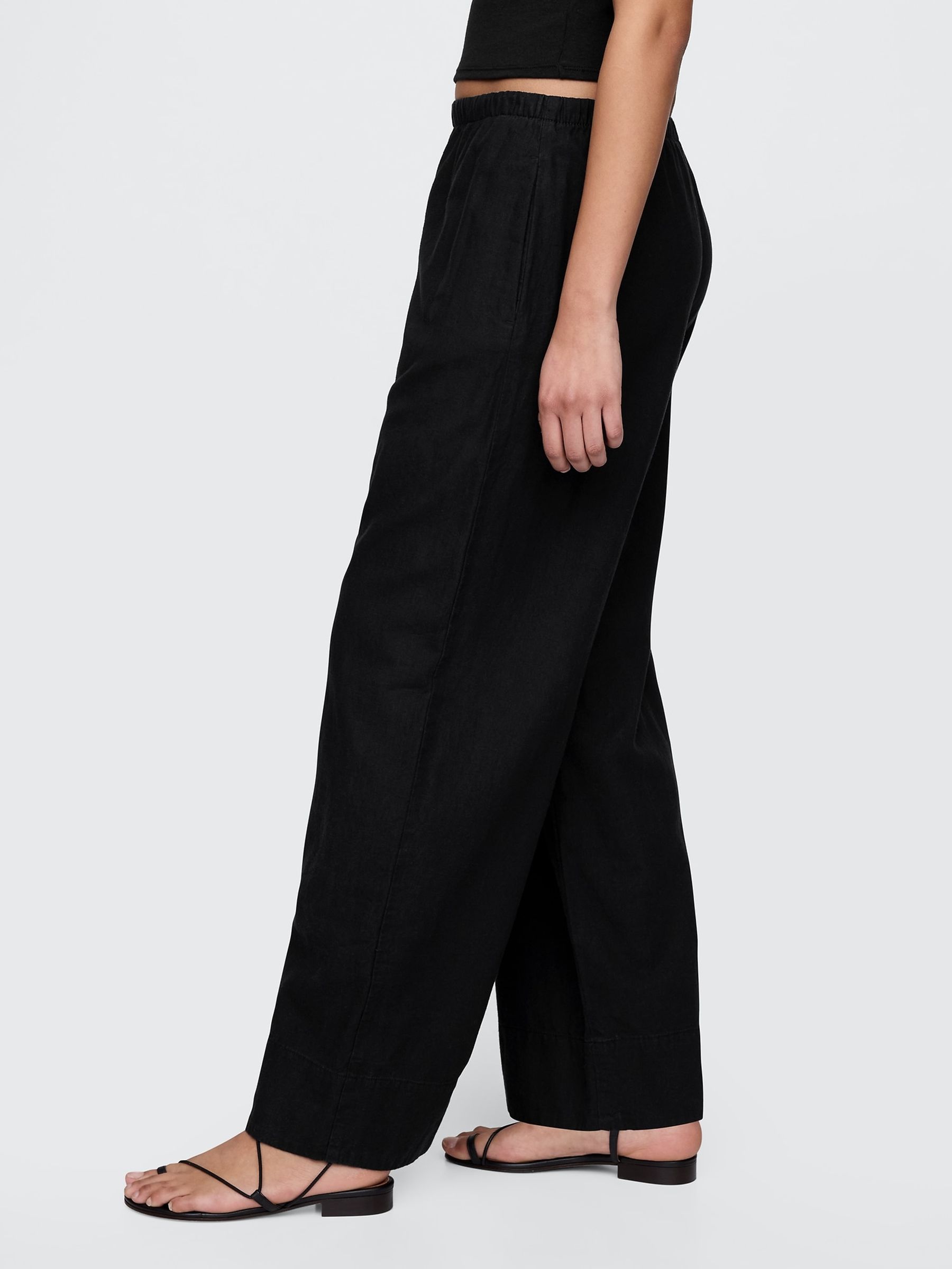 Black Heavyweight Linen-Blend Easy Wide-Hem Trousers - Image 4 of 5