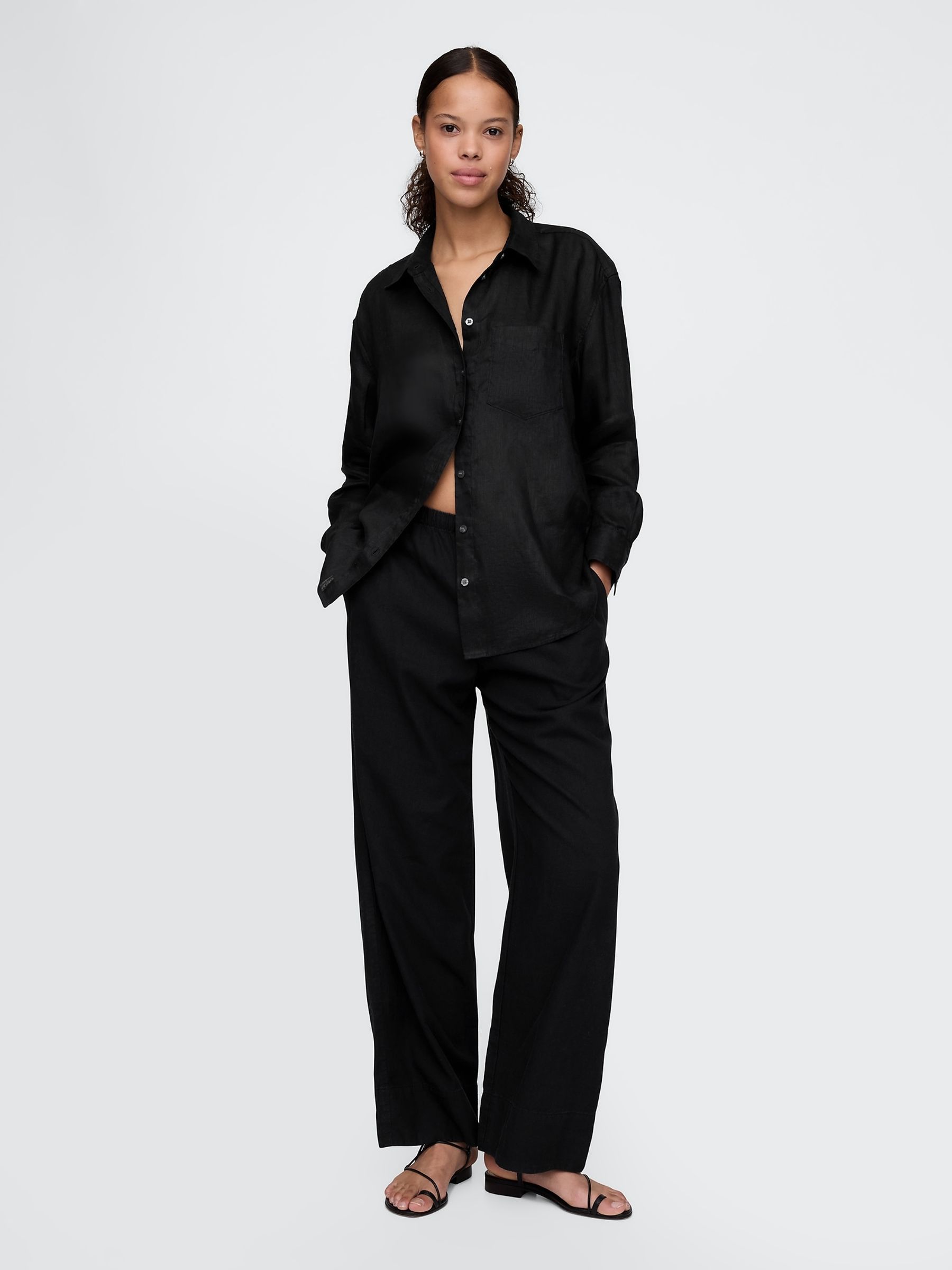 Black Heavyweight Linen-Blend Easy Wide-Hem Trousers - Image 5 of 5