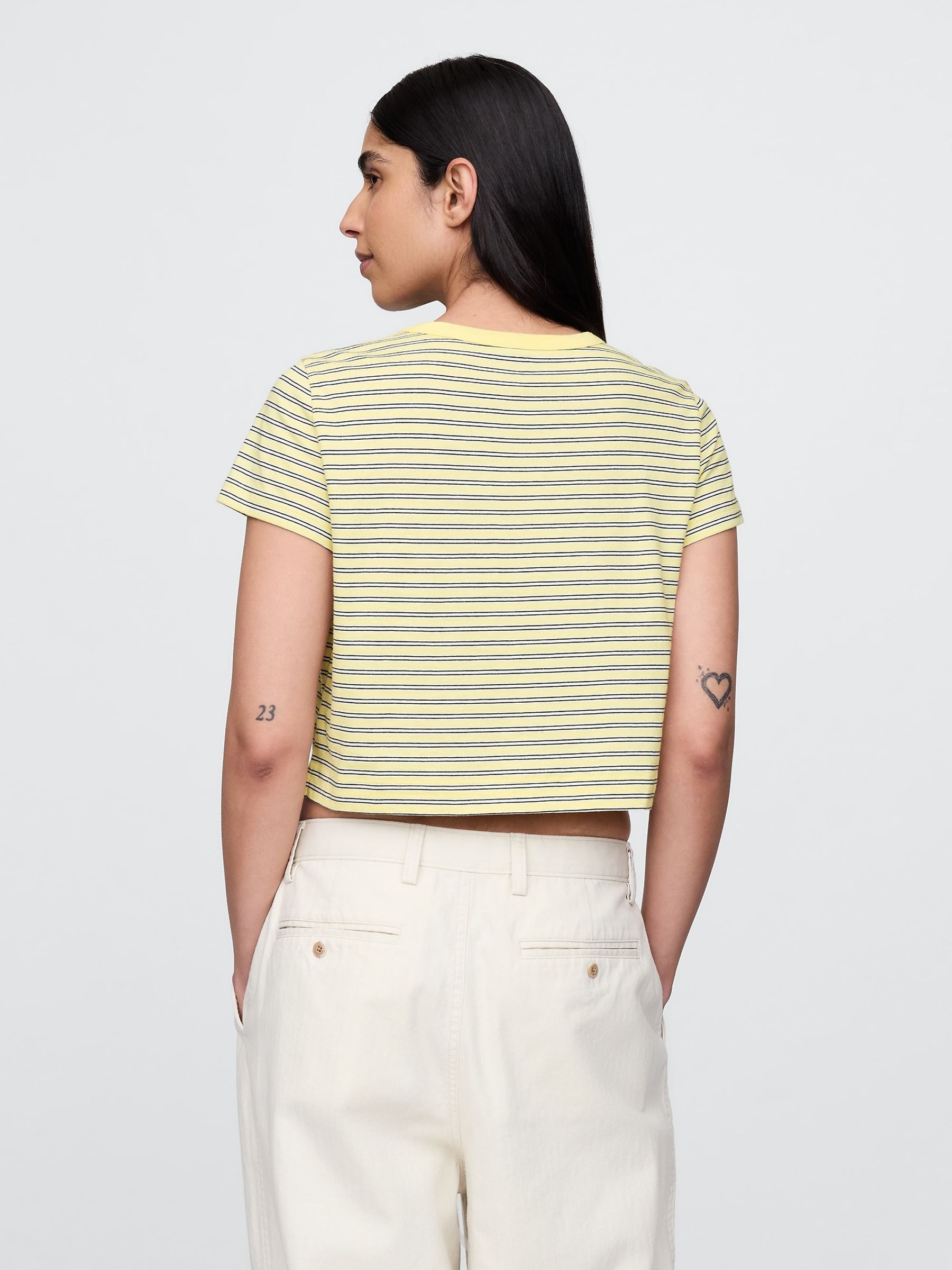 Yellow/Black Stripe Cotton VintageSoft Cropped Striped T-Shirt - Image 2 of 5